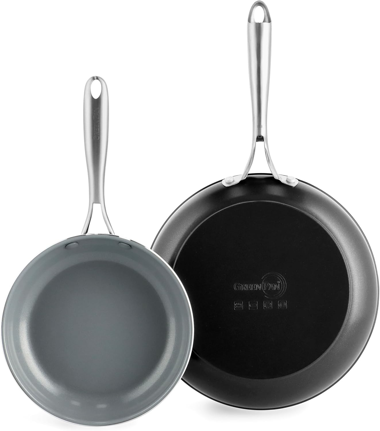 GreenPan Swift Healthy Ceramic Nonstick, 8" and 10" Frying Pan Skillet Set, Stainless Steel Handles, , Dishwasher Safe, Oven Safe, Black