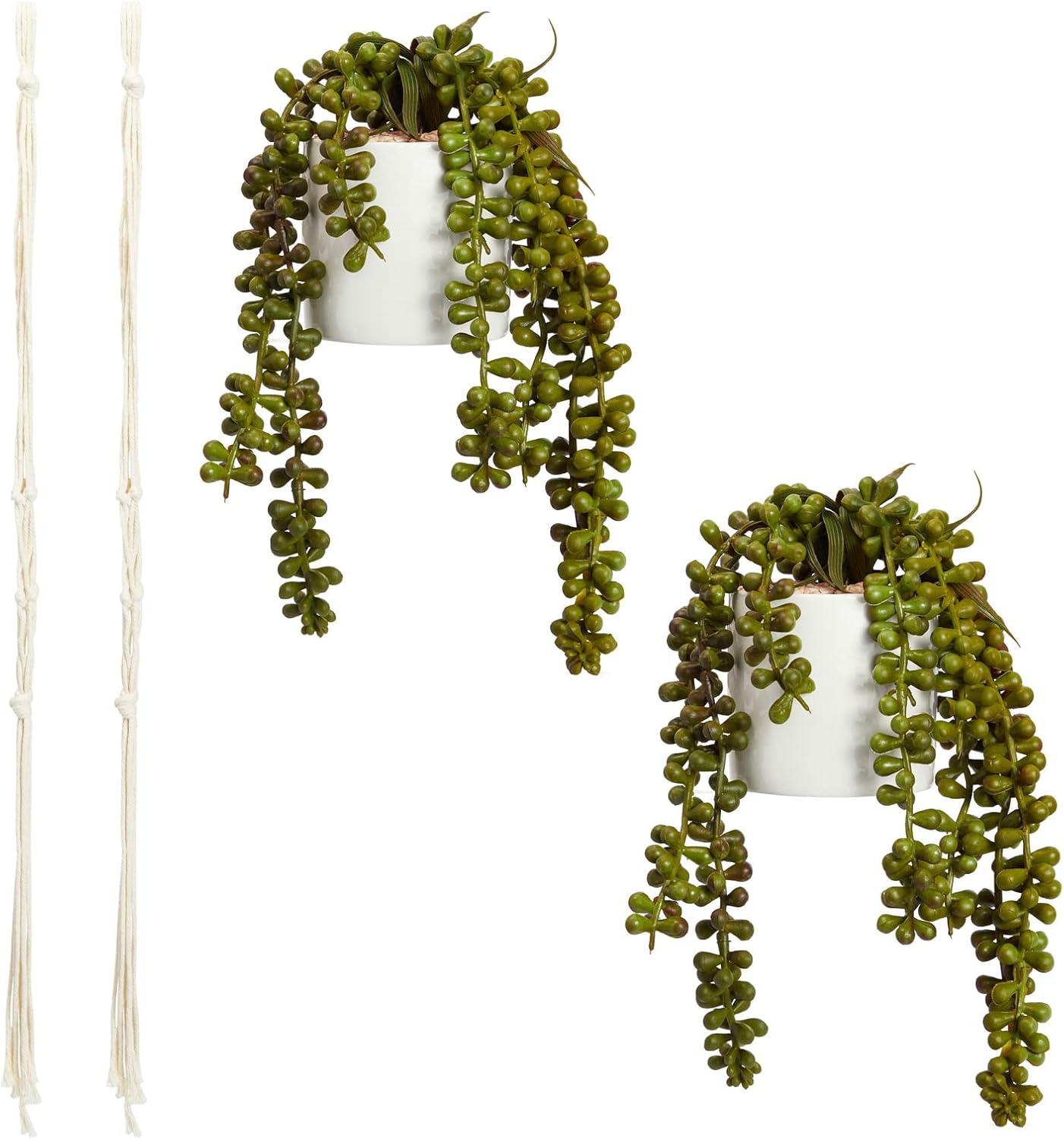 Juvale Hanging Artificial String of Pearls Plant with White Ceramic Pot for Wall Decor, House Warming Gift (31 in, 2 Pack)