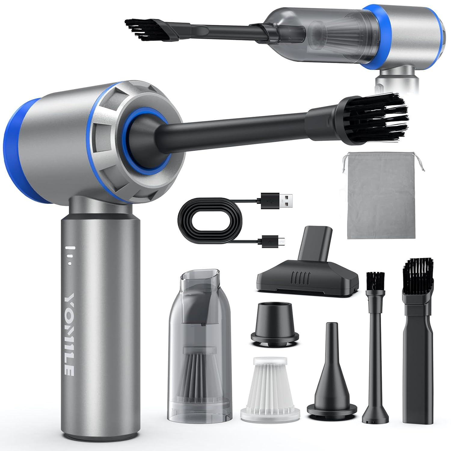 Mini Vacuum Cleaner, 2 in 1 25000PA Brushless Car Vacuum &250000RPM Air Duster 9000mAh Battery Air Blower Wireless Handheld Vacuum for Car,Office and Home Cleaning
