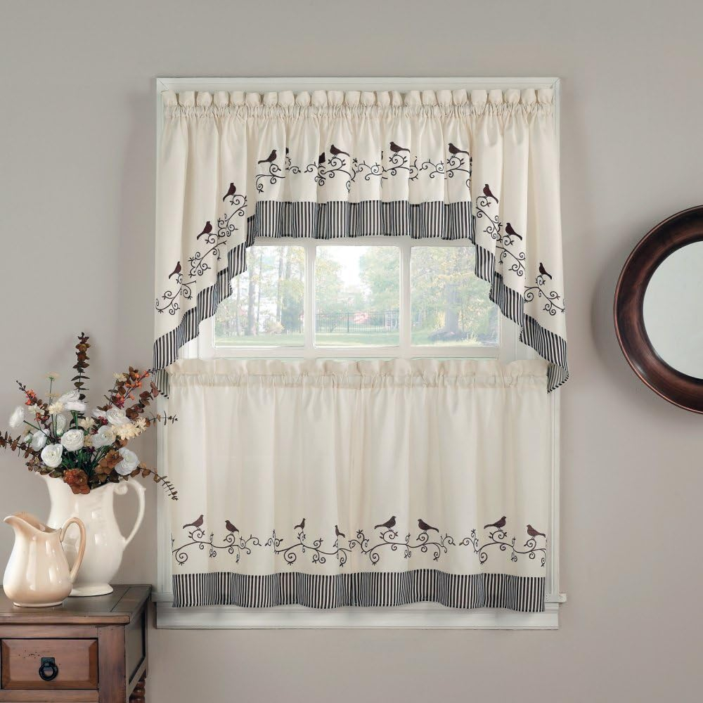 CHF and You Birds Tailored Kitchen Curtains, Set of 2, Adult