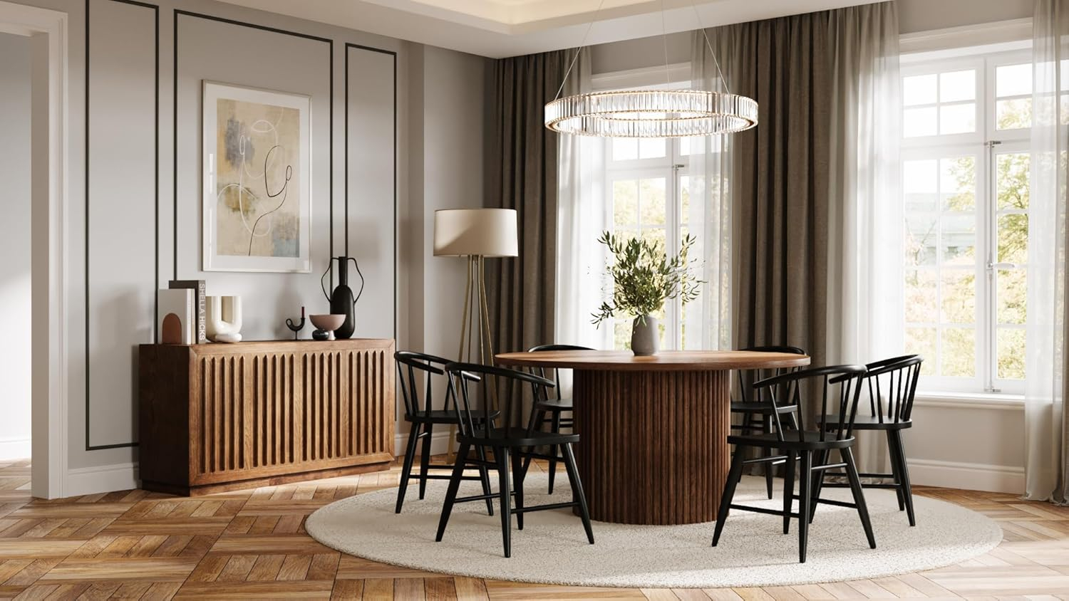 Auden 60" Chestnut Fluted Pedestal Base Dining Table