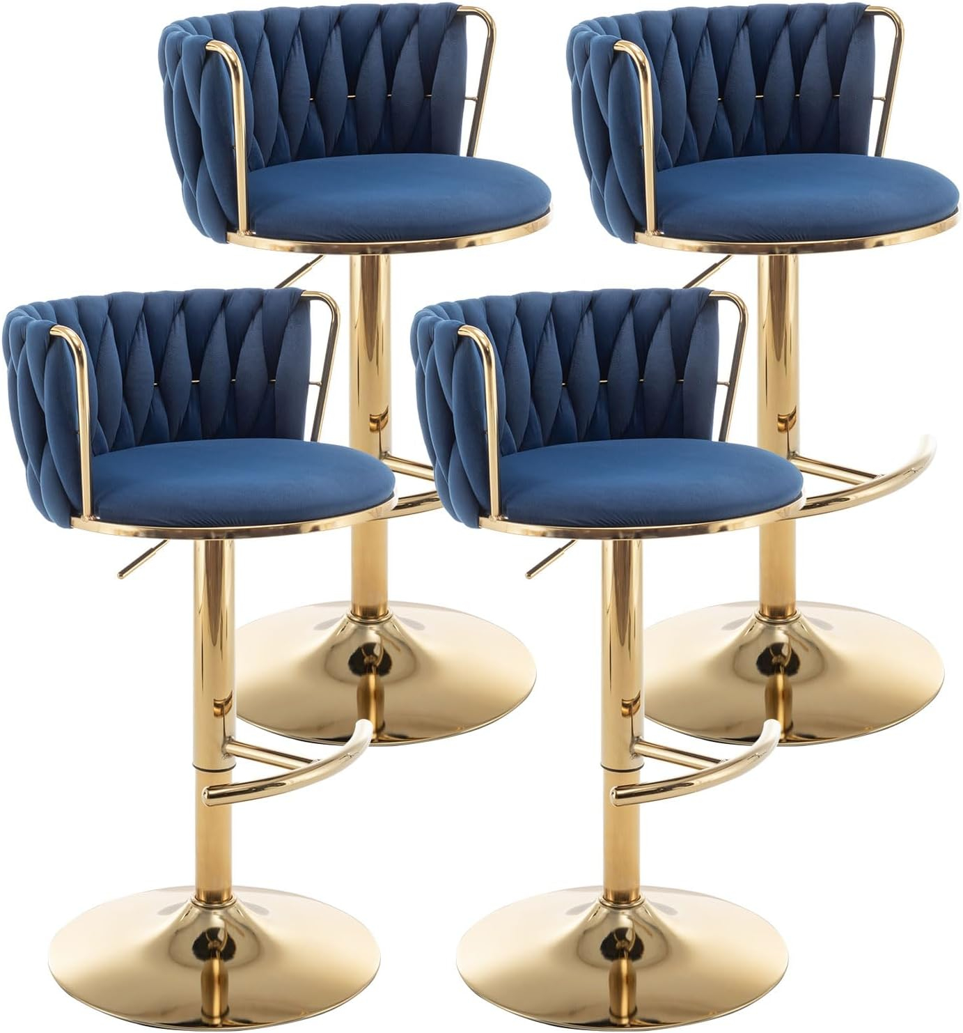 Gold Velvet Bar Stools Set of 4, Counter Height Bar Chairs with Low Back, Swivel Bar Stool for Kitchen Island, Bar Pub (Beige)