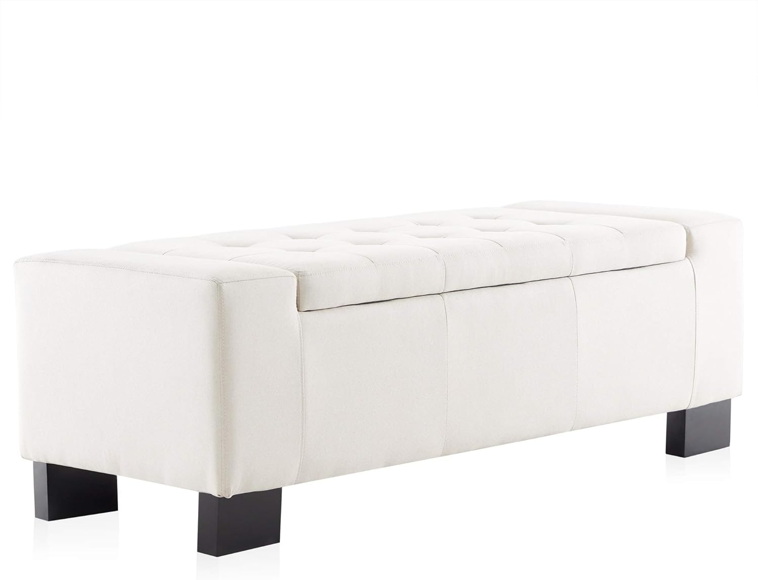 BELLEZE 50" Storage Ottoman Bench Linen Rectangular Tufted Large, Beige