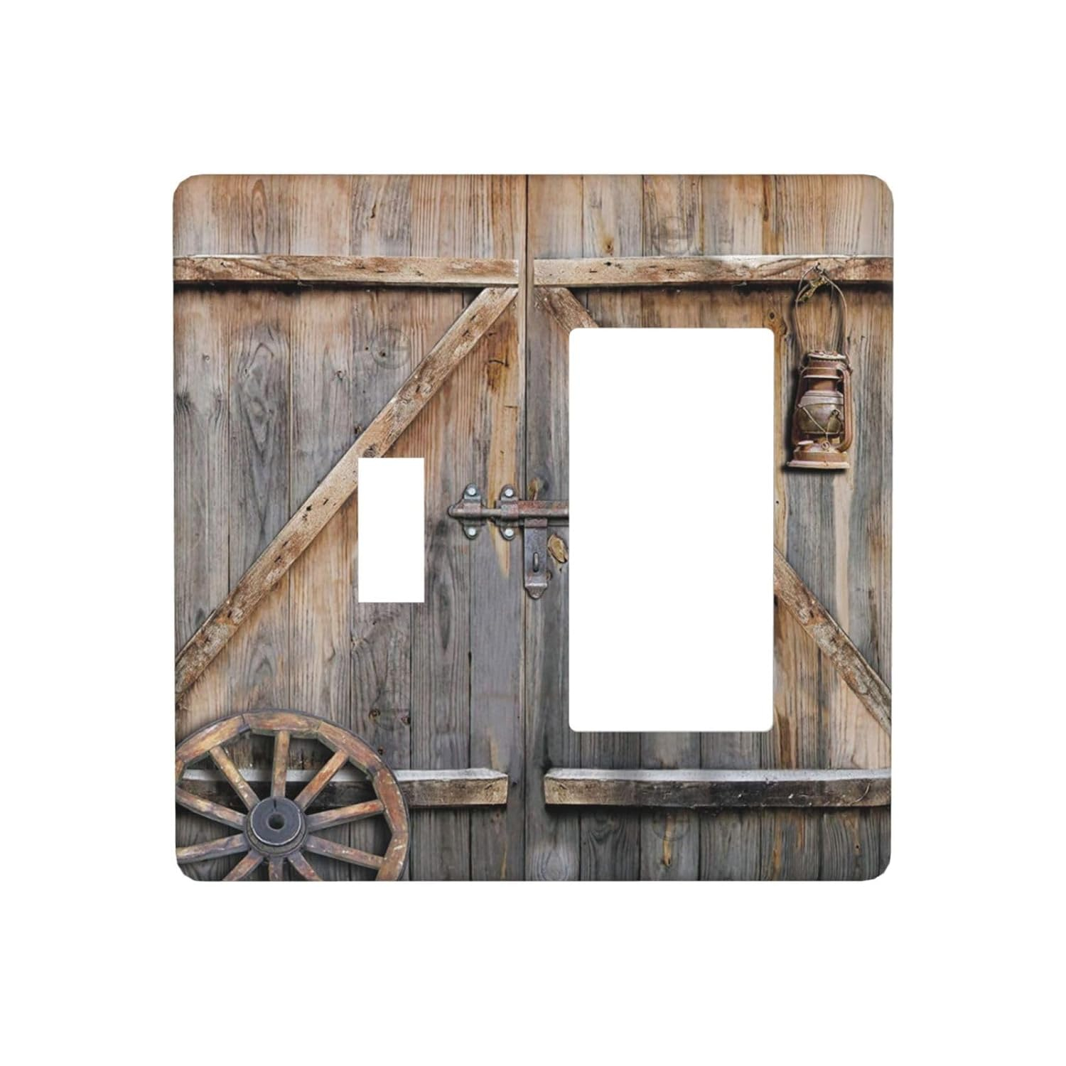 Wood Garage Barn Door Cabin 2 Gang Single Toggle/Rocker Combination Light Switch Cover Decorative Wall Plate Cover Electrical Faceplate Art Decor