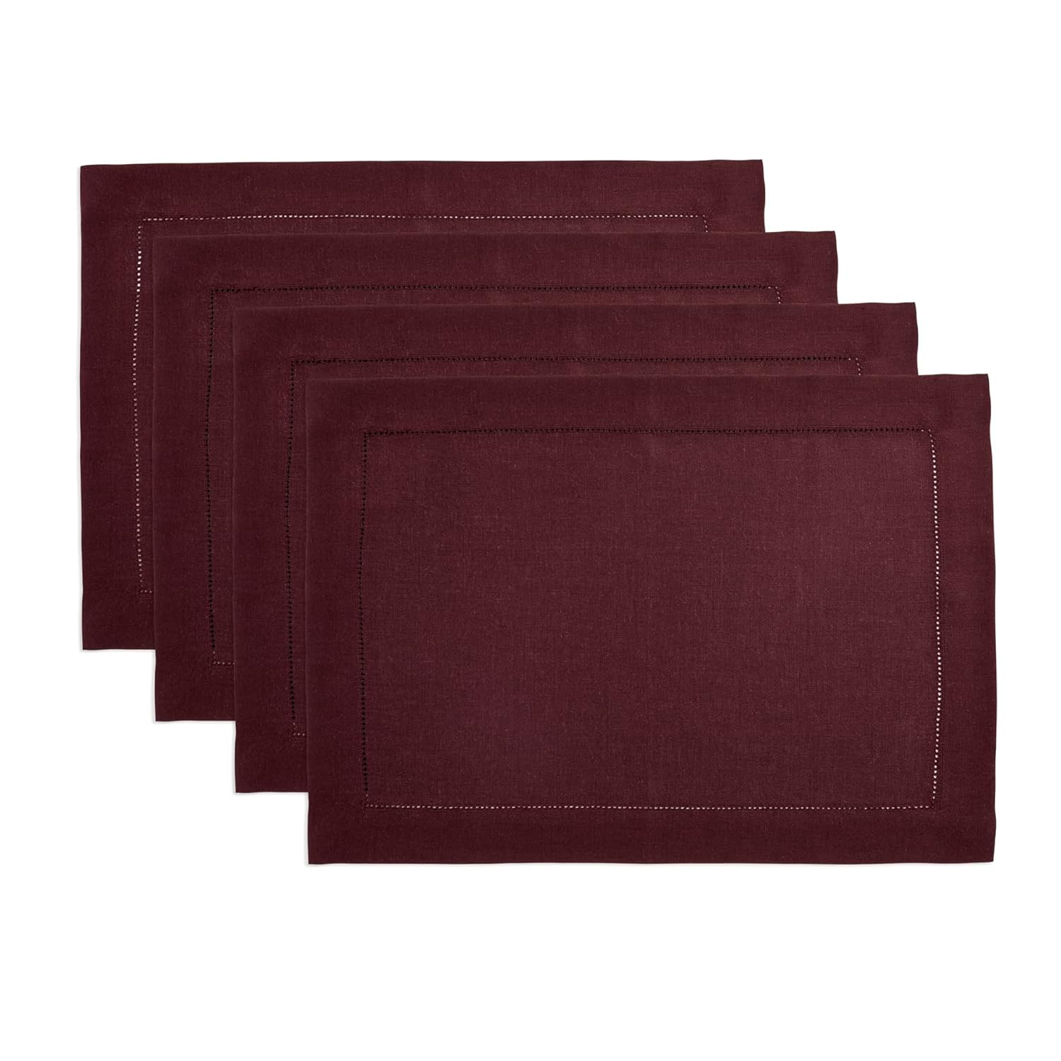 Solino Home 100% Pure Linen Hemstitch Placemats - Classic Hemstitch (Set of 4)