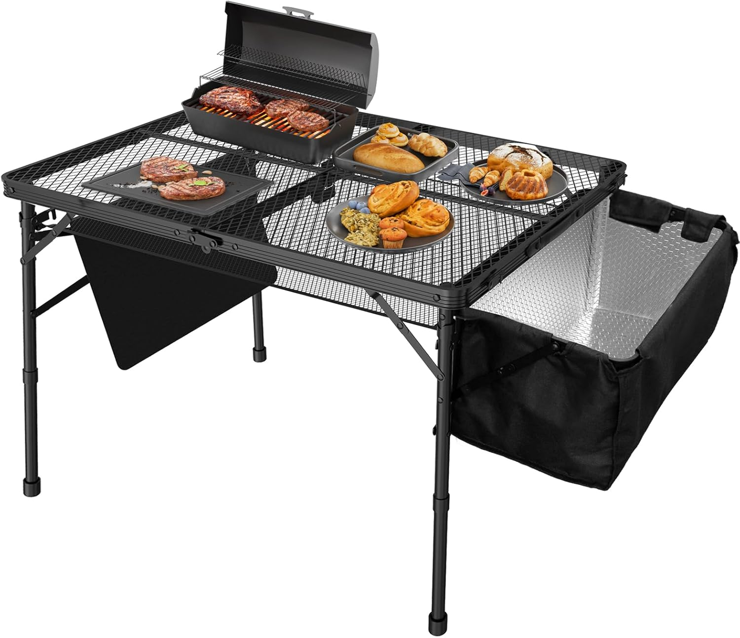 Black Metal Folding Camping Table with Mesh Panels
