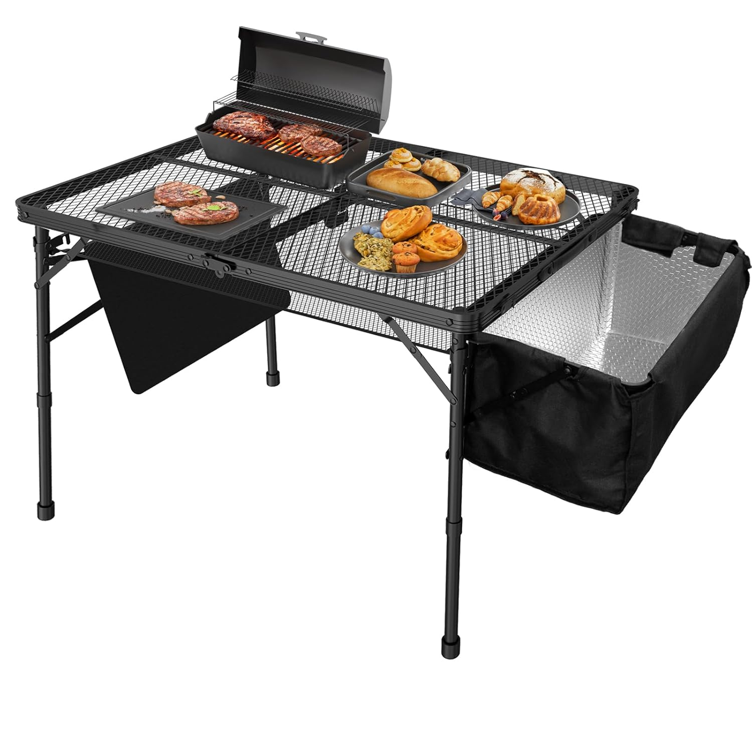 Black Metal Folding Camping Table with Mesh Panels