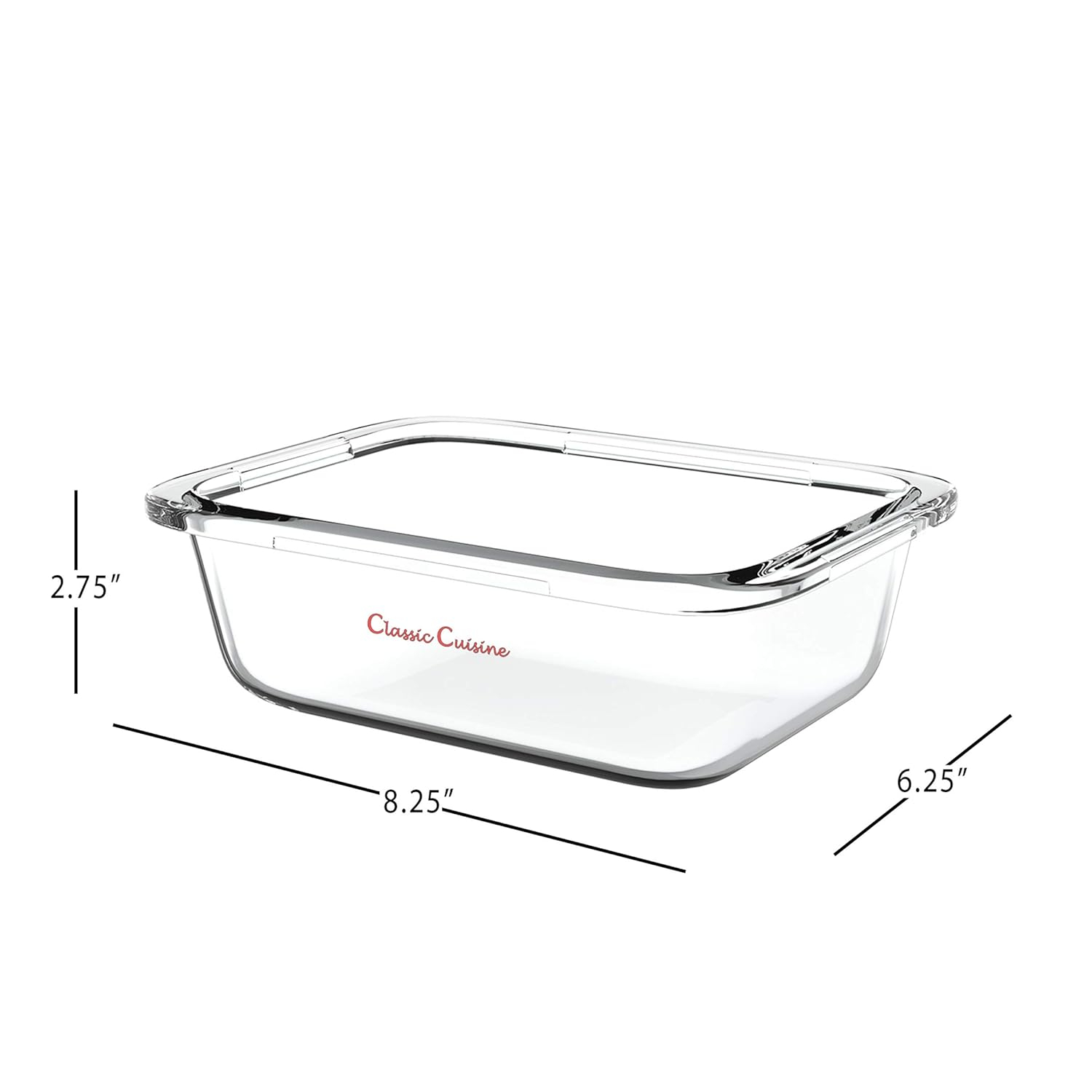 Classic Cuisine Glass Food Storage Containers-5, One Compartment Portion Control Meal Prep Glassware with Snap Shut Lids-Microwave, Dishwasher Safe Clear