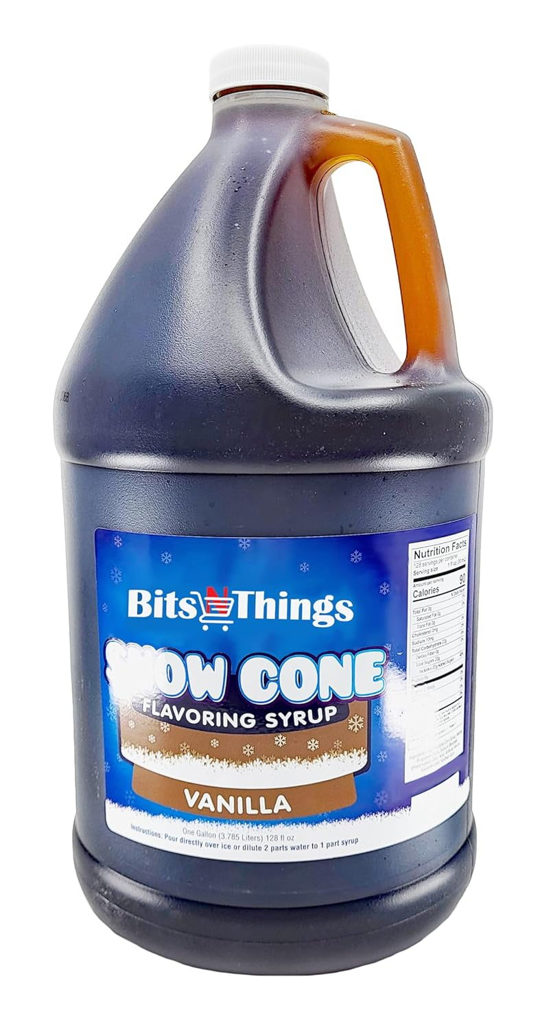 Bits N Things Vanilla Snow Cone Syrup | Slushy & Granita | Kosher | Made In America | 1 Gallon