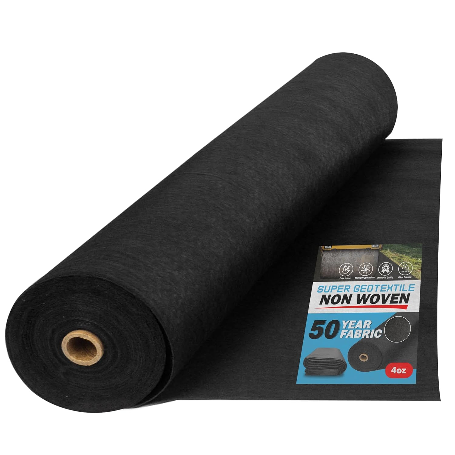 4, 6, 8 oz Non Woven Fabric for Landscaping, French Drains, Underlayment, Erosion Control, Construction Projects - 4 oz (8x50) Ships Folded