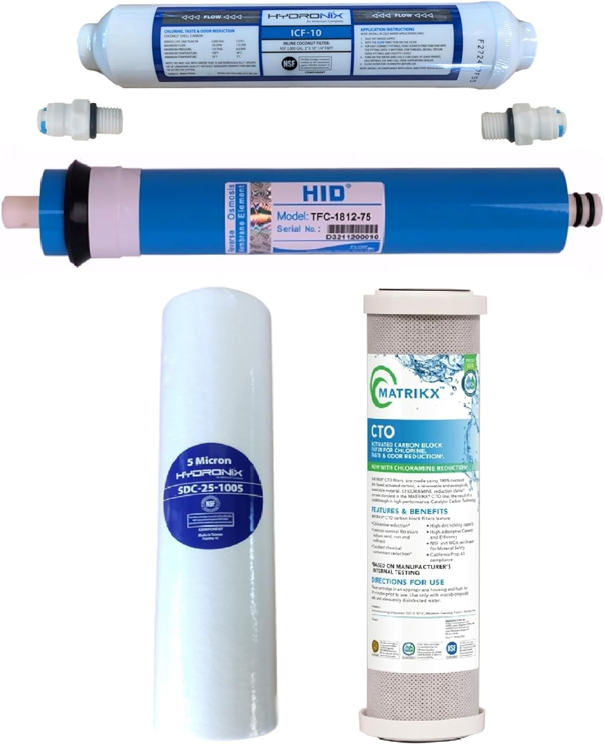 75 GPD Blue and White RO Filter Set with Membrane