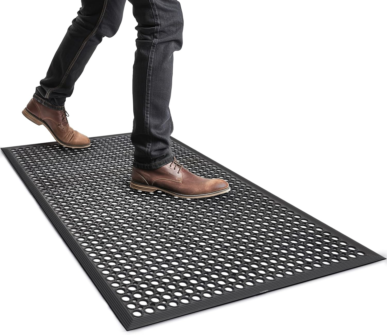 OVYEOFR 60" x 36" Rubber Floor Mat Doormat Indoor/Outdoor, Commercial Drainage Kitchen Floor Mat Anti-Fatigue Non-Slip Mat for Restaurant Bar Bathroom Garage, Black