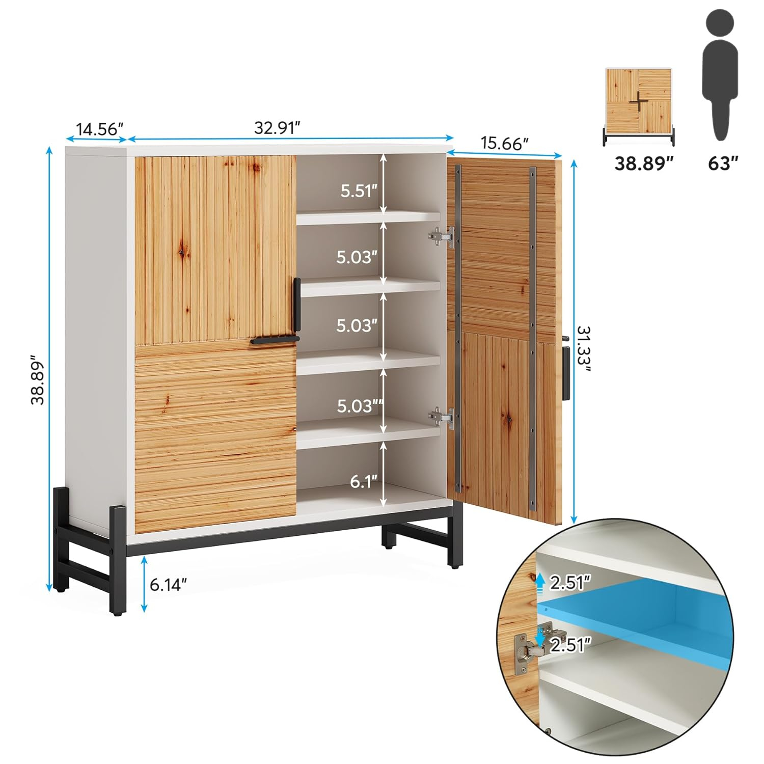 Tribesigns Shoe Storage Cabinet, 5 Tiers Wood Shoe Organizer with Doors for Entryway, Hallway, Closet