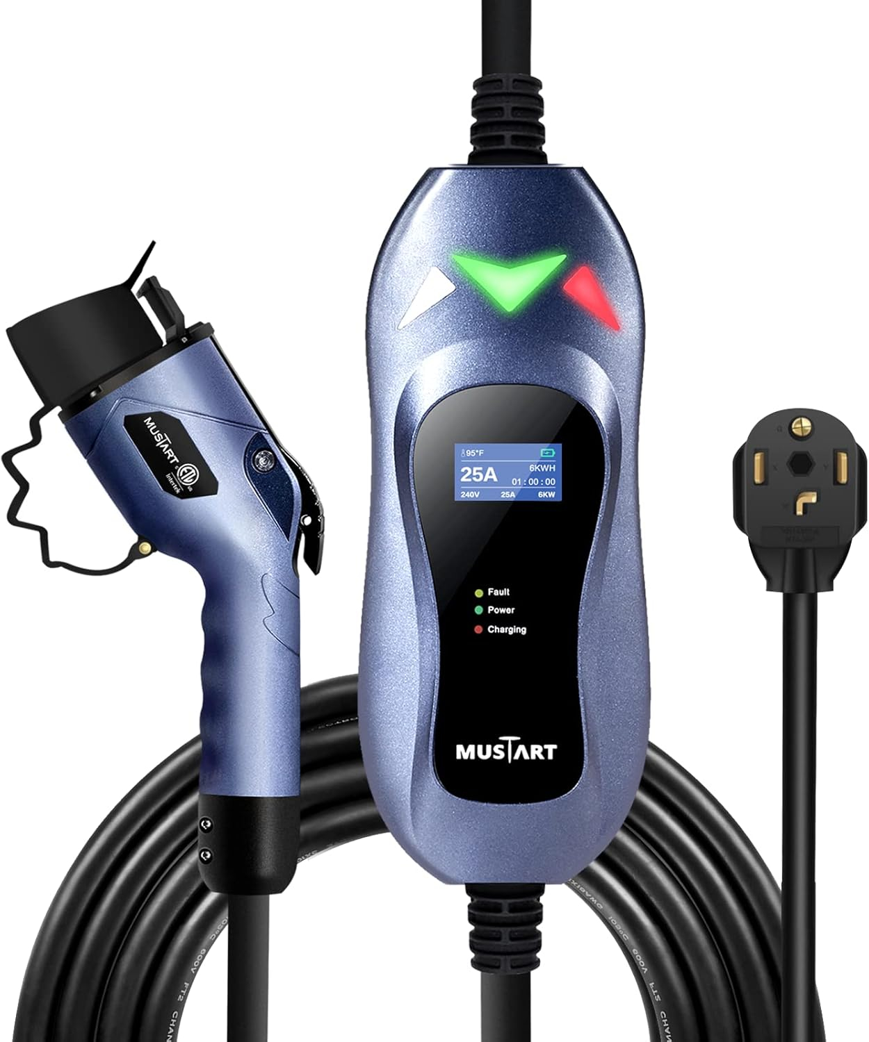 MUSTART Level 2 Portable EV Charger (40 Amp, 240 Volt, 25ft Cable), Electric Vehicle Charger Plug-in EV Charging Station with NEMA 14-50P