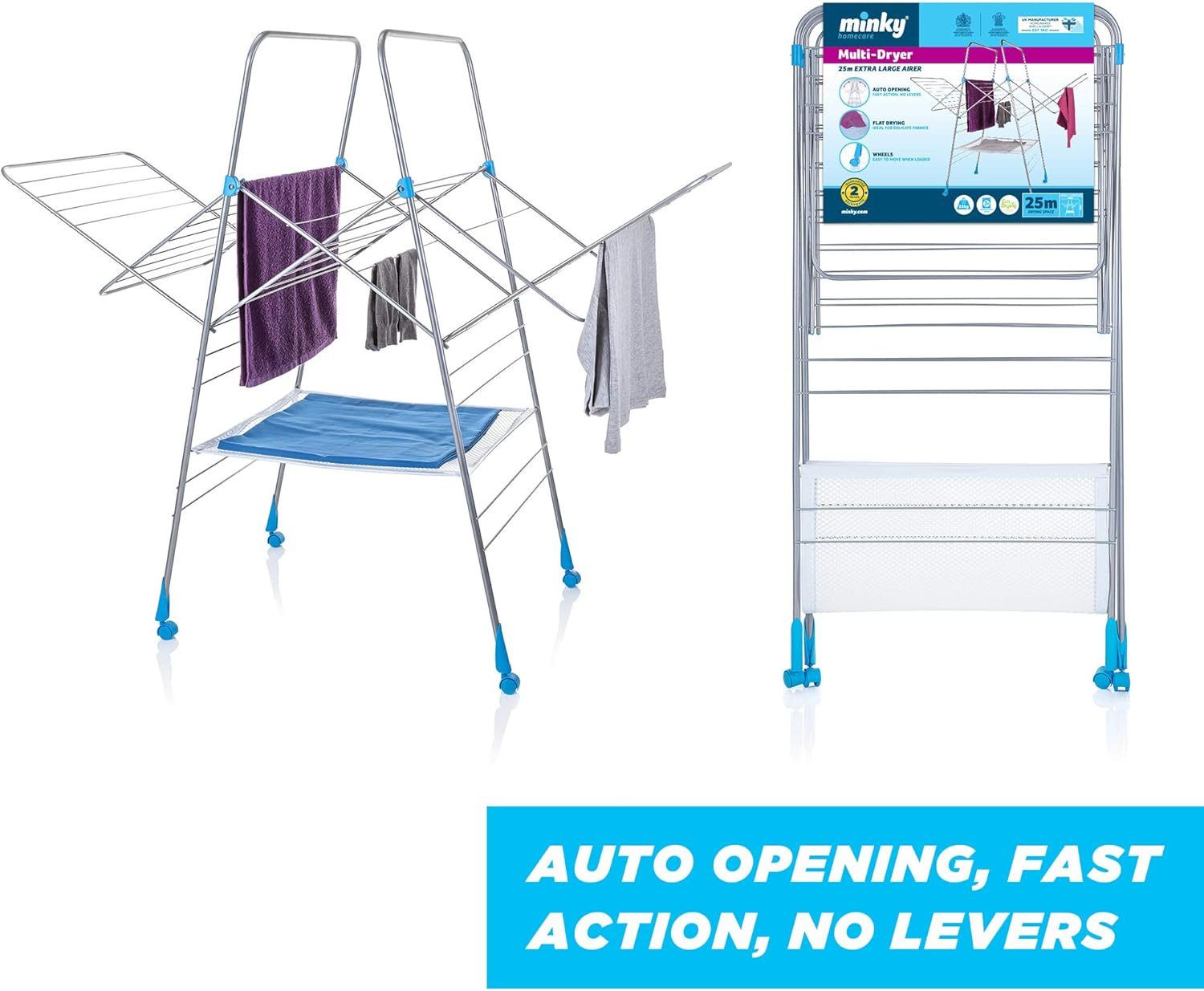 Minky Homecare Multi Dryer - Clothes Drying Rack with 82 Feet of Rack Space – Folding Indoor Laundry Air Dryer (Silver)