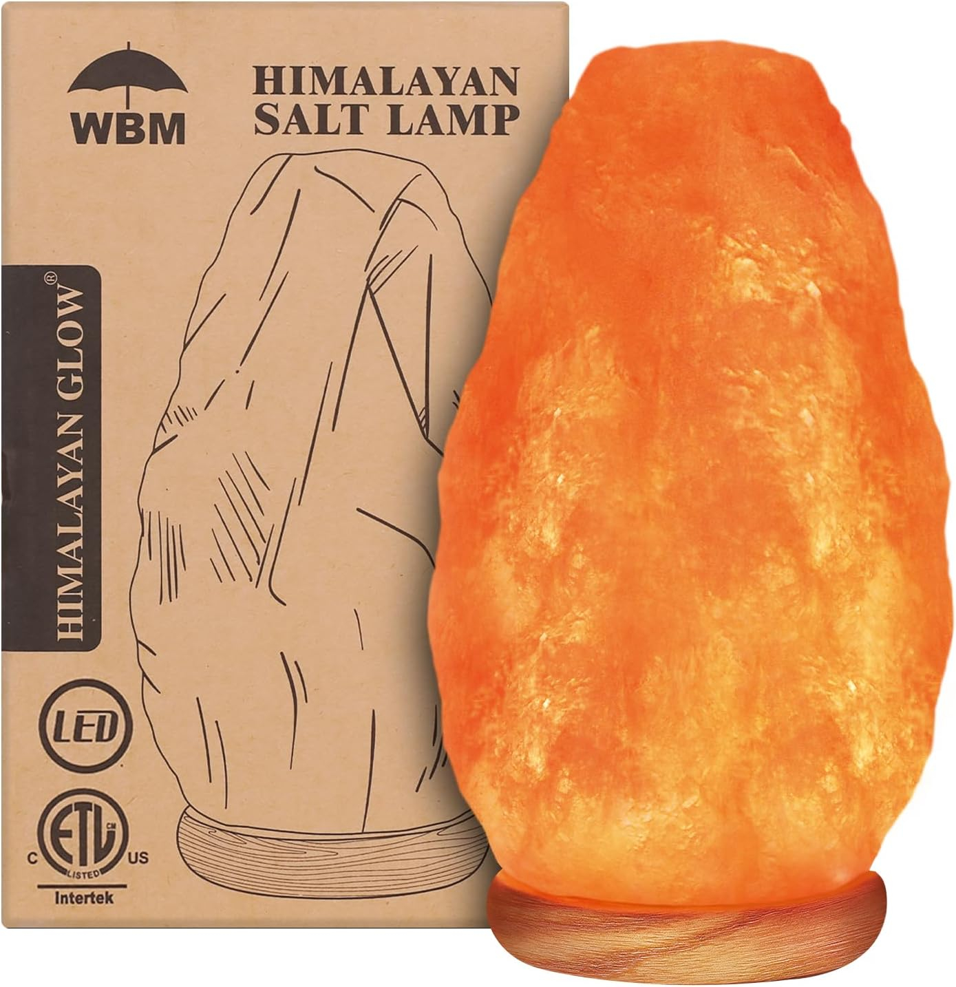 WBM Salt Lamp – USB Himalayan Salt Lamp with Touch Dimmer Control | Wooden Base | LED Bulb | 5-7lbs