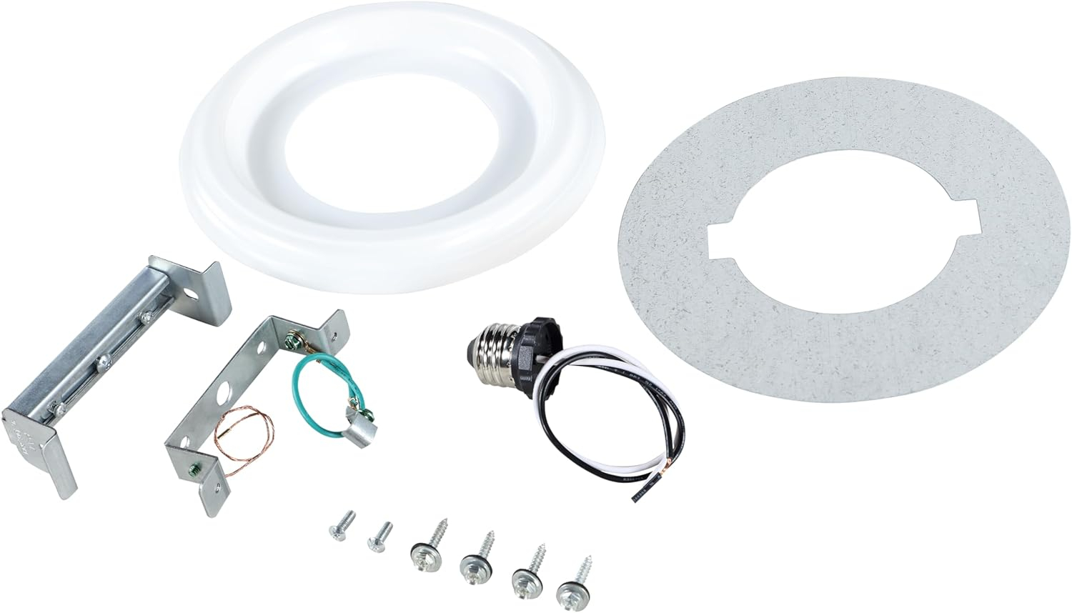 Aspen Creative 21067-11, Recessed Lighting Converter Kit, Ø 8", White Plastic Medallion, adjustable mounting bar that can be used for any size between 4 - 7 inches and can support up to 25 pounds