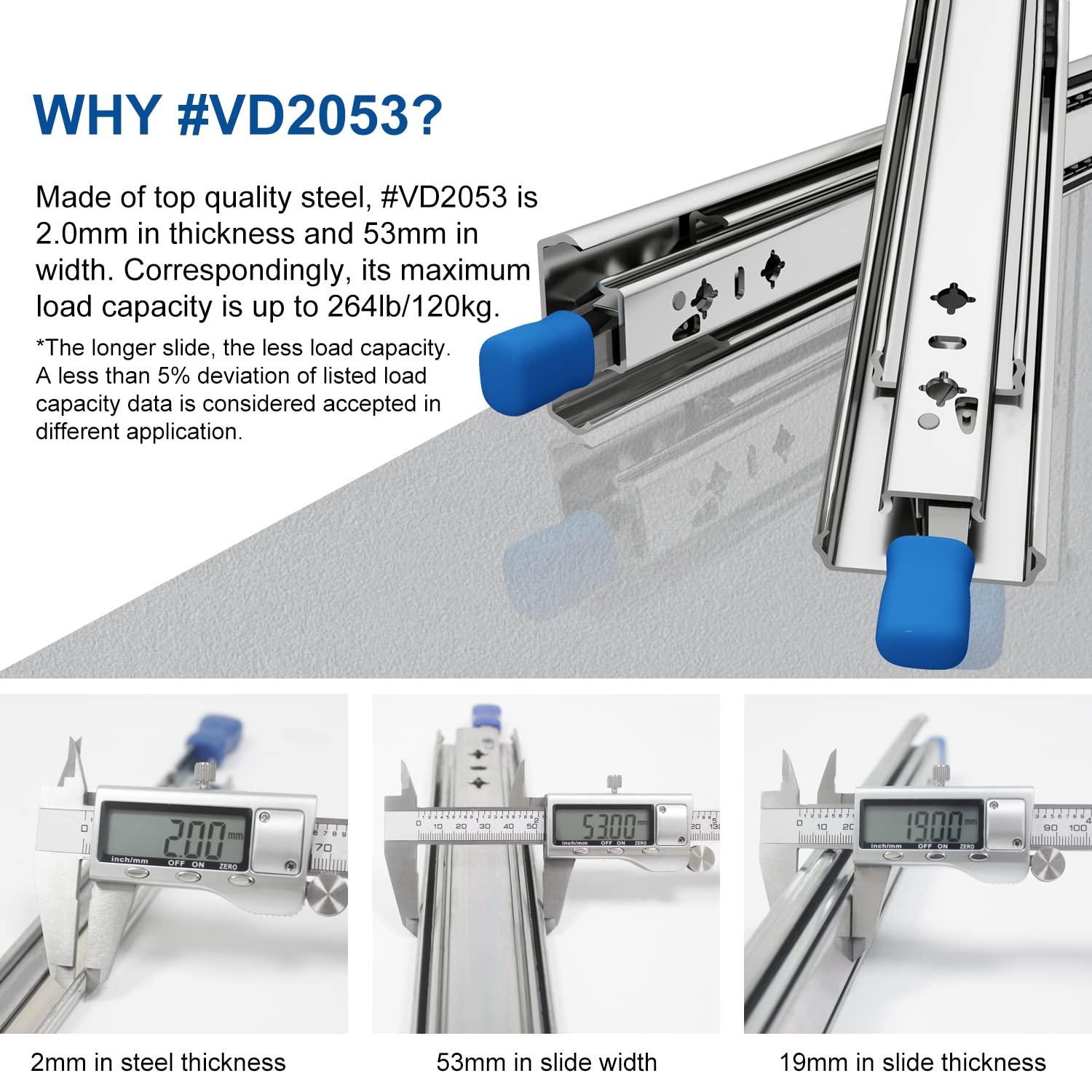 VADANIA VD2053 Heavy Duty Drawer Slides with Lock, 265lb Load Capacity, 28inch/700mm 1 Pairs