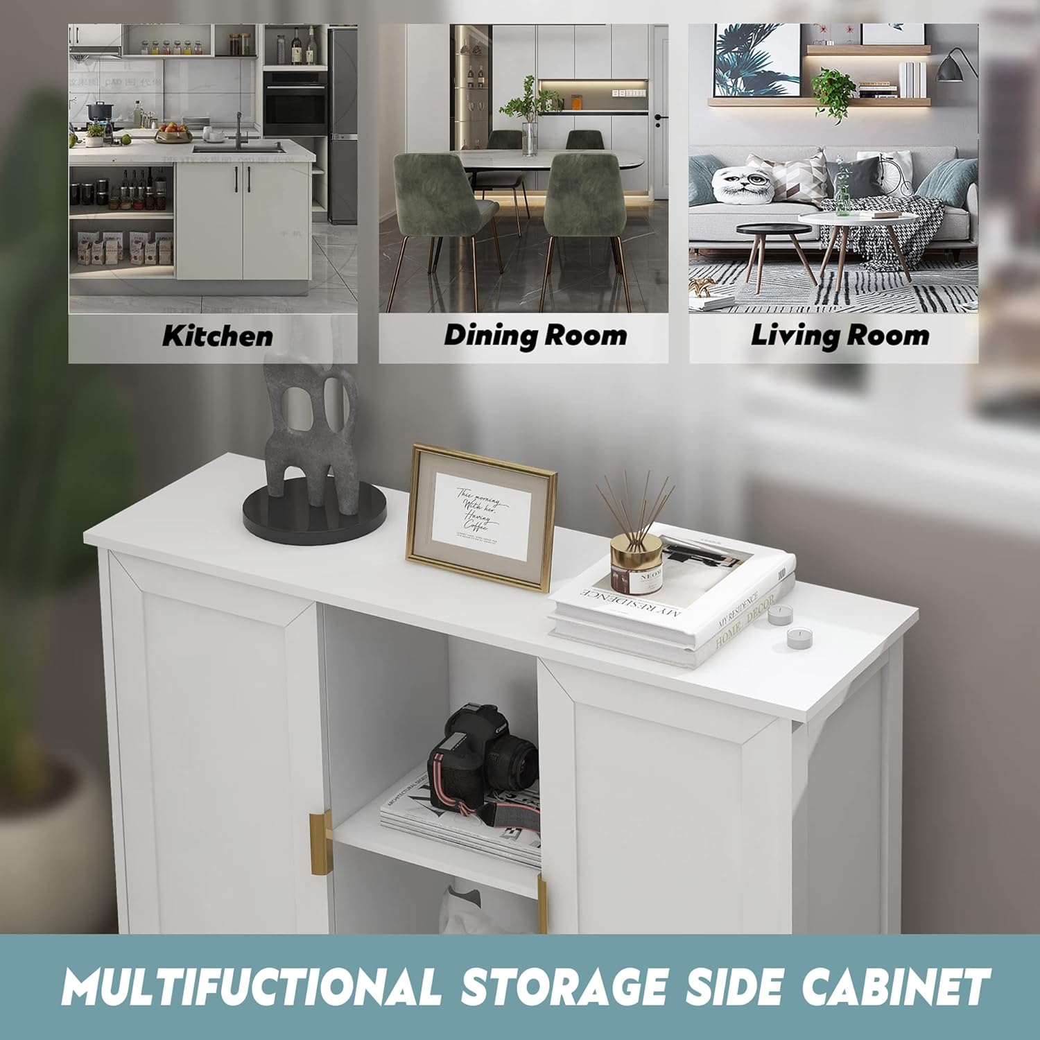 TaoHFE White Storage Cabinet, Credenza Buffet Cabinet Wooden Coffee Bar Cabinet Buffet Table White Sideboard Thin Cabinet for Narrow Spaces Entry Cabinet Hallway Cabinet for Kitchen