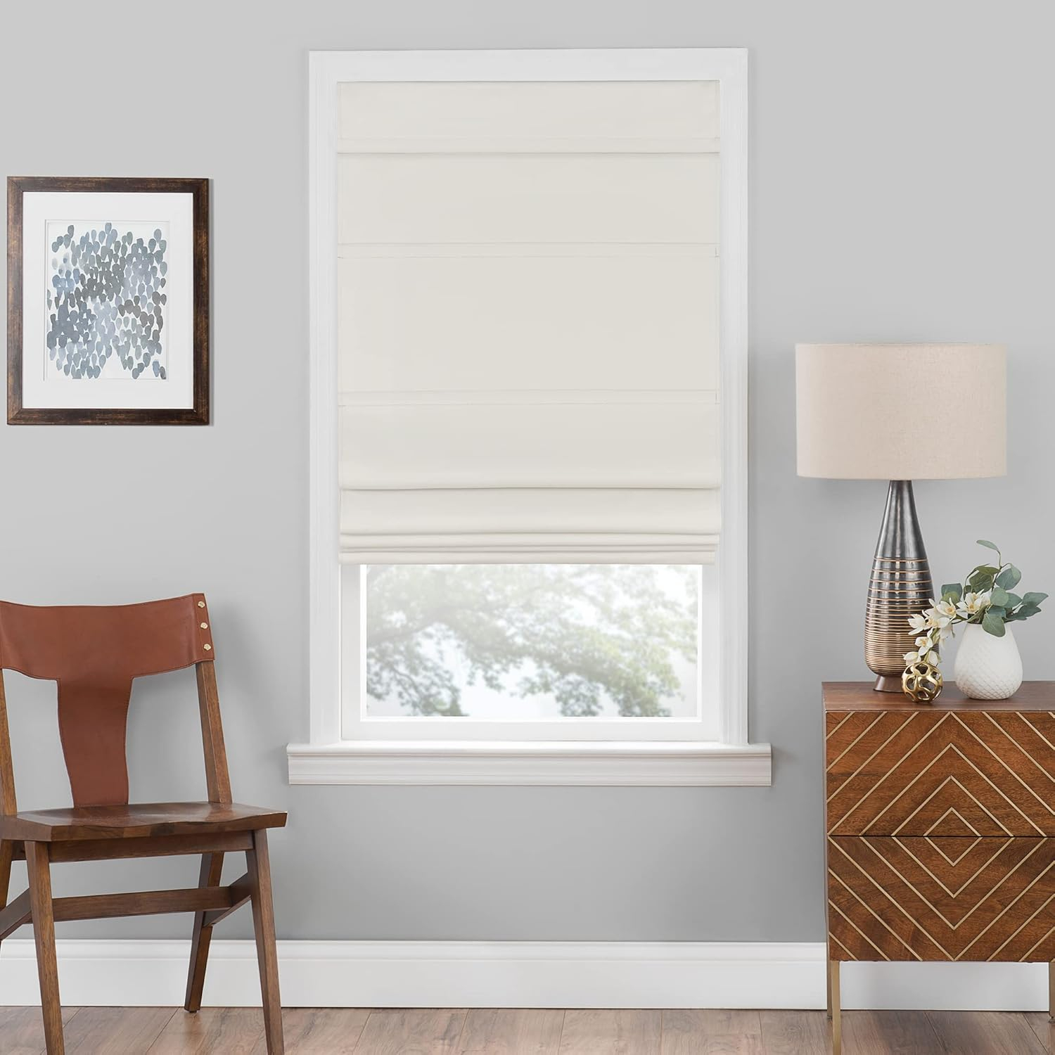 Achim Roman Indoor Cordless Ivory Polyester Blackout Window Roman Pleated Shade, 64" L x 30" W