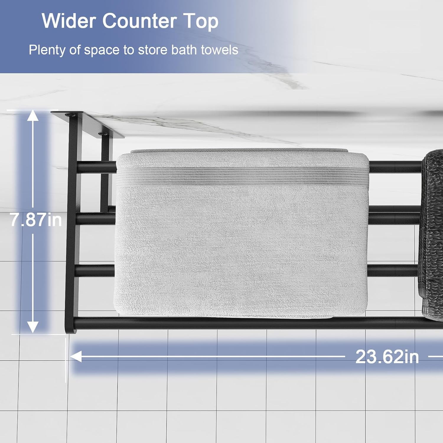 24 Inch Towel Racks for Bathroom, 2 Tire Bathroom Shelf with Towel Bar, Rustproof Wall Mounted Towel Rack SUS304 Stainless Steel, Bathroom Accessories Lavatory Towel Storage - Black