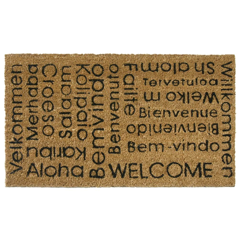 Eco-Friendly Coir Outdoor Welcome Mat with Multilingual Greetings
