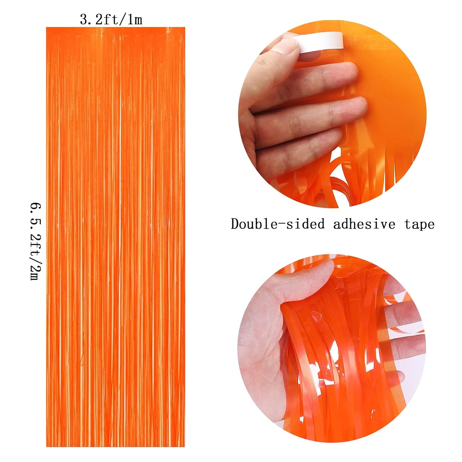 KIRIKOU Pack of 3 Foil Fringe Curtains Backdrop Party Decoration, Metallic Tinsel Curtain Photo Backdrop for Birthday Party Bridal Baby Shower Halloween Decorations (Orange, 3.2ft x 6.5ft)