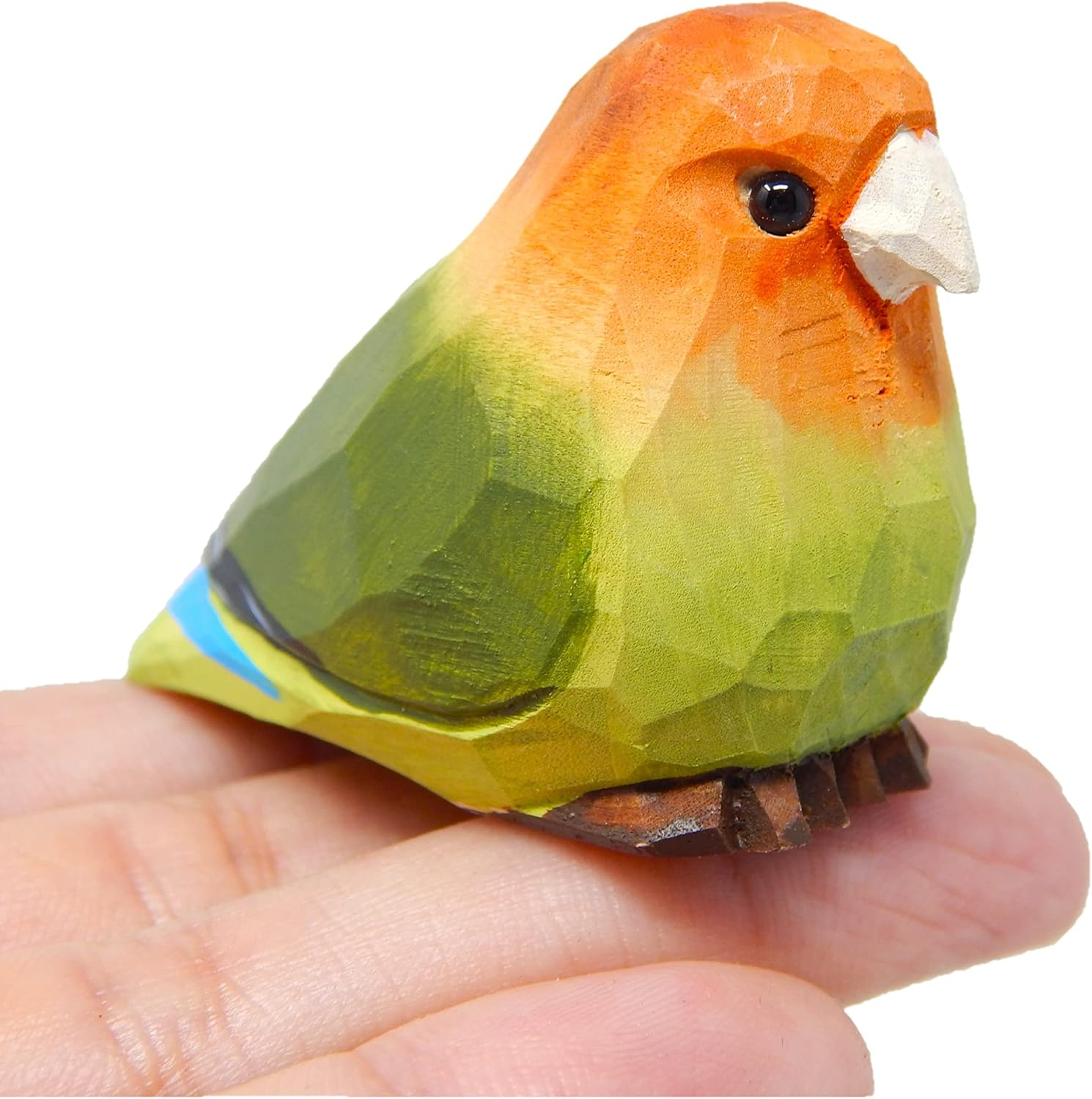 Lovebird Wood Figurine Parrot Statue Sculpture Ornament Decor Miniature Art Carve Small Animal