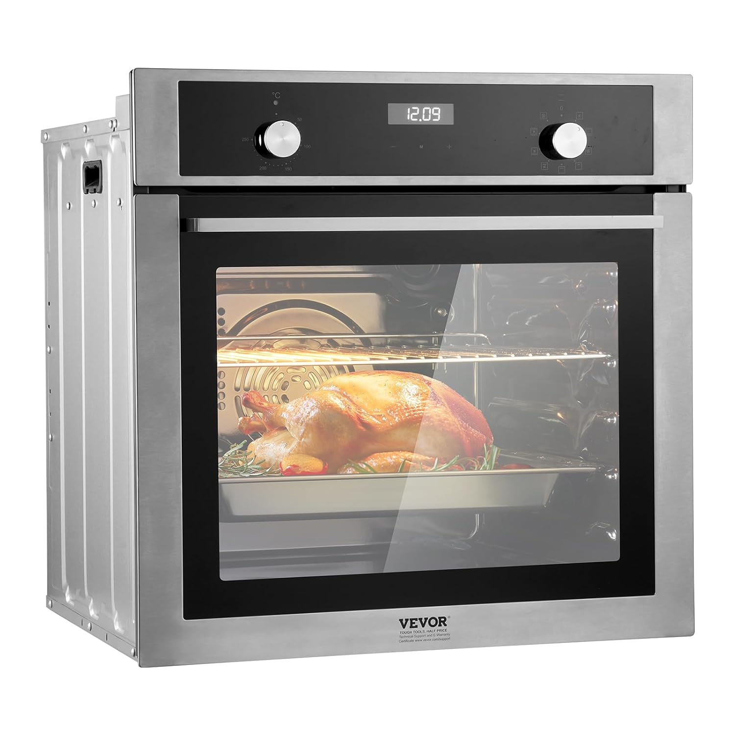 VEVOR Single Wall Oven, 24" Electric Built-in Wall Oven with 9 Cooking Functions, 2.68 Cu.Ft Electric Wall Ovens with Timer, 2800W Electric Oven with Baking Rack and Tray, for Kitchen