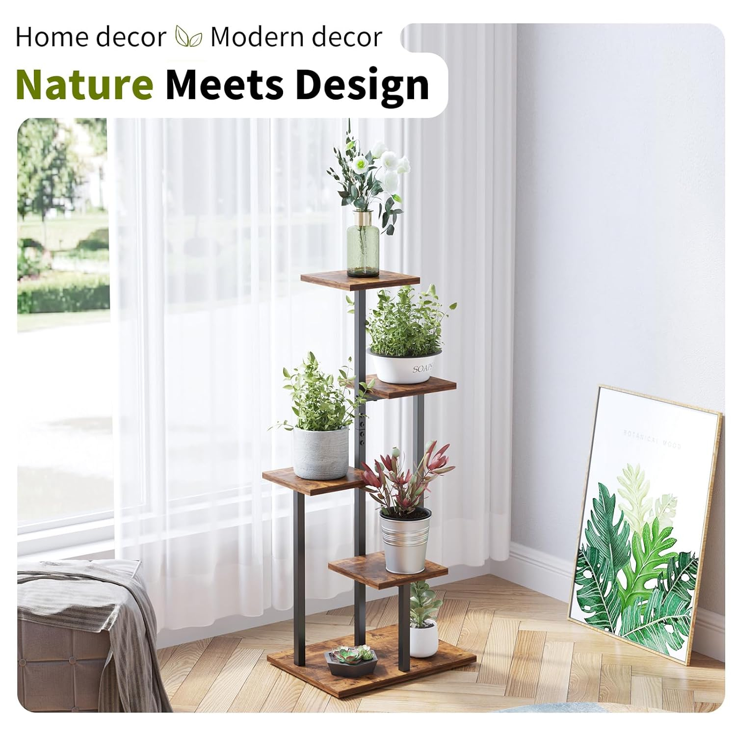 4 Tier Plant Stand Indoor, Tiered Plant Stands for Indoor Plants Multiple, Corner Flower Stand for Living Room, Multi-Layer Vintage Design Plant Shelf