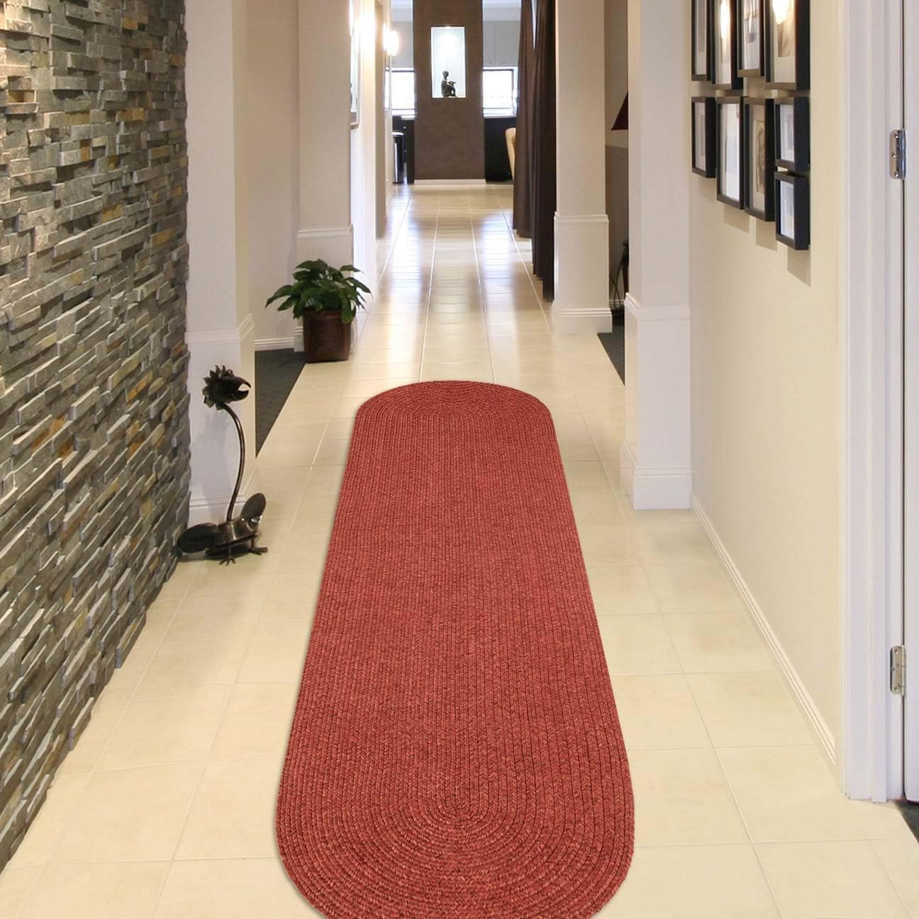 Braided Brick 2 ft. x 8 ft. Solid Indoor/Outdoor Oval Area Rug