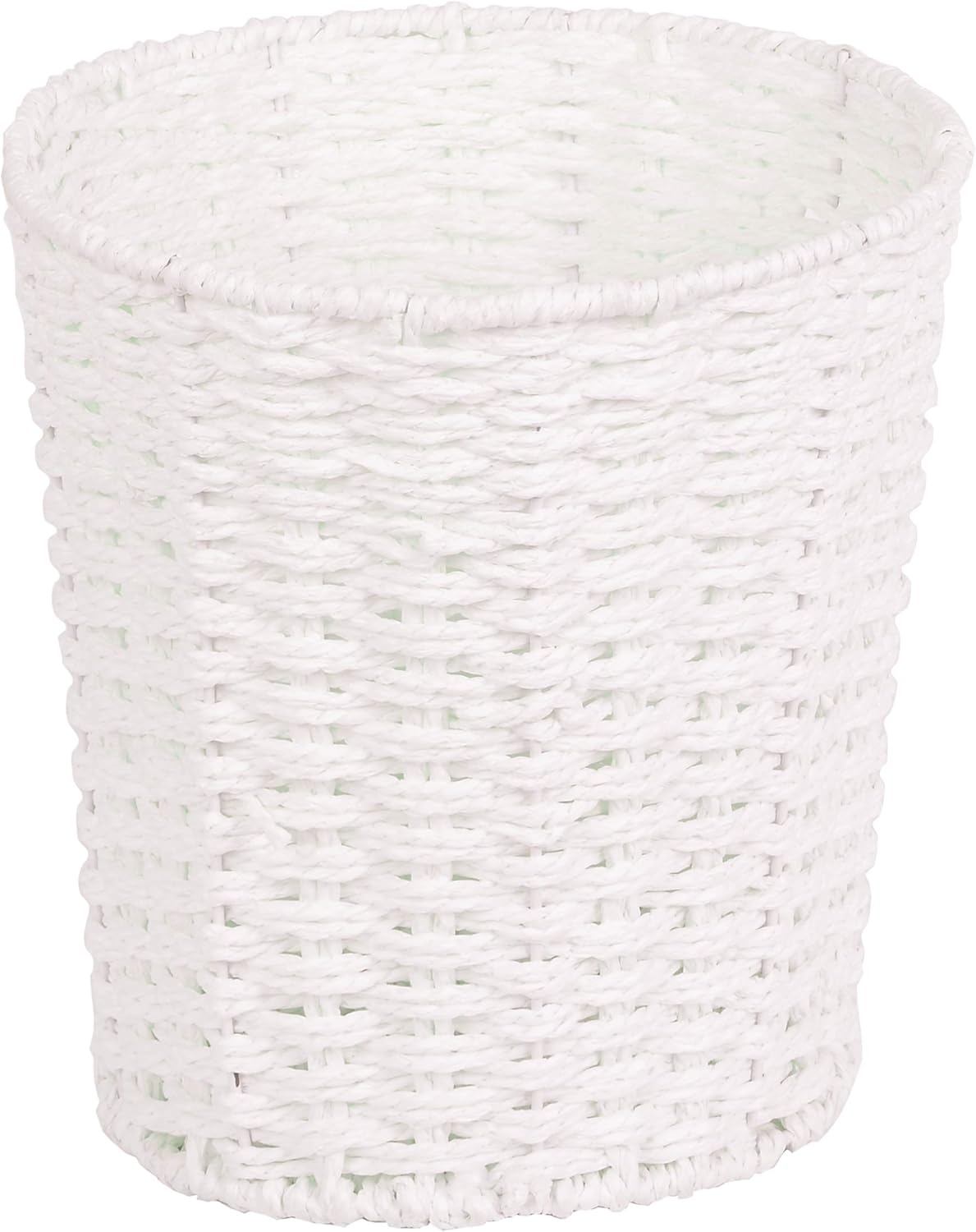 Round Wicker Waste Basket Paper Bin - Wicker Trash Basket - Woven Trash Can Rubbish Basket for Bedroom, Bathroom, Offices or Home (White)