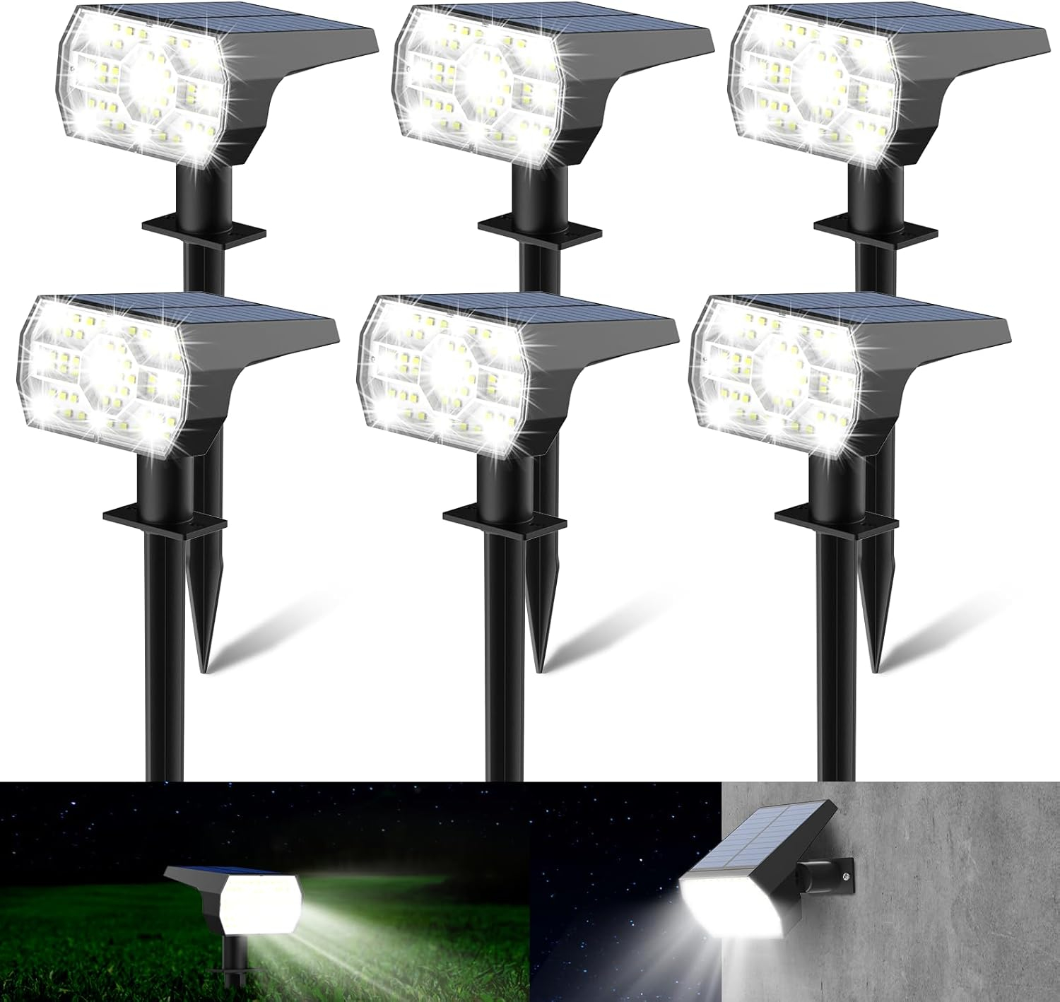 Kaxiida Solar Lights Outdoor Waterproof IP68, 3 Lighting Models Solar Powered Spot Lights Outdoor, 56LED Dusk to Dawn for Yard Patio Garden Pathway Landscape Lighting