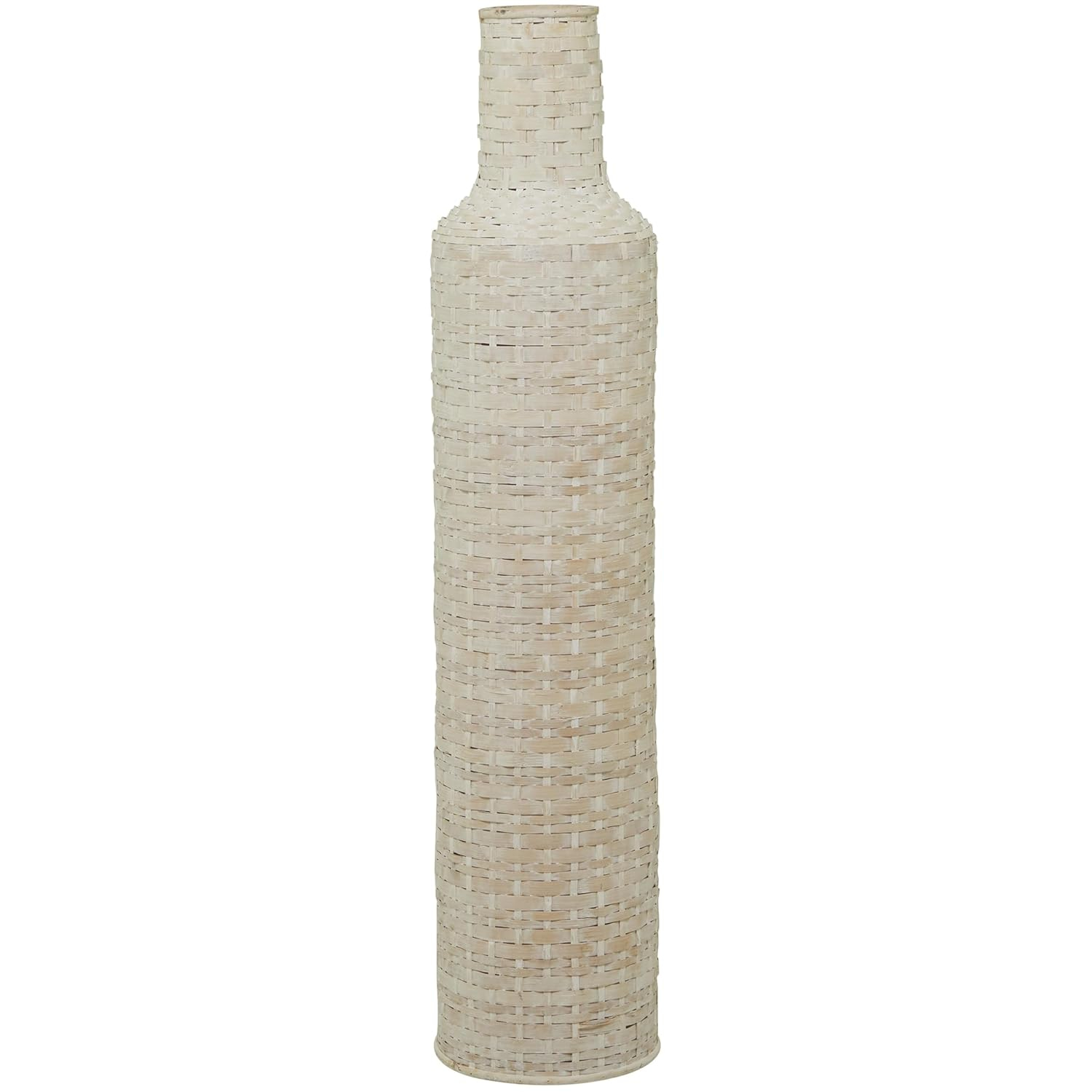 Studio 350 Intricately Woven Tall Bamboo Wood Floor Vase  - White or Brown White - 9"W, 39"H