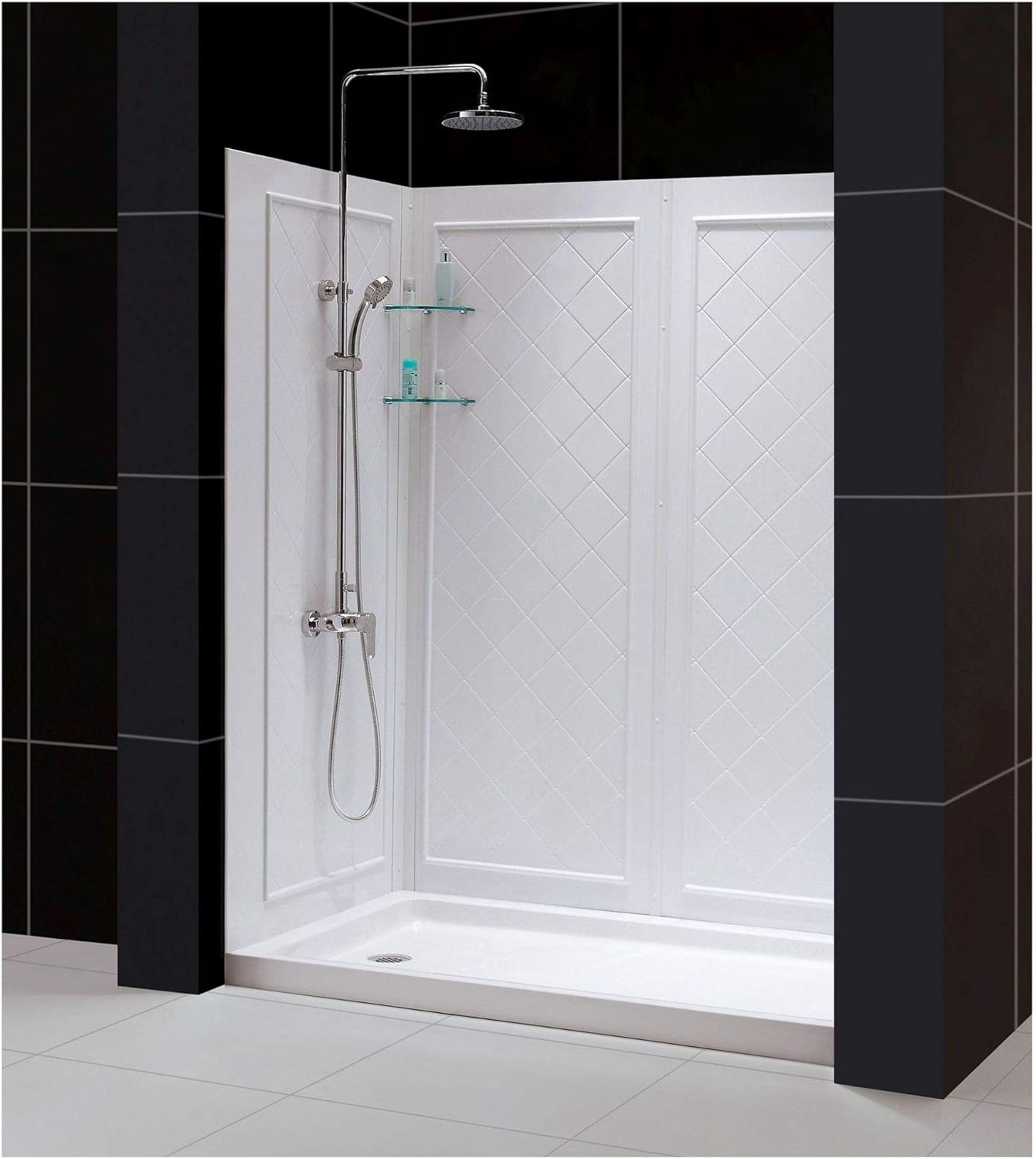 DreamLine Visions 3-Piece 36-in W x 60-in L x 77-in H Rectangular Alcove Shower Kit (Right Drain) with Base, Wall and Door Included Brushed Nickel