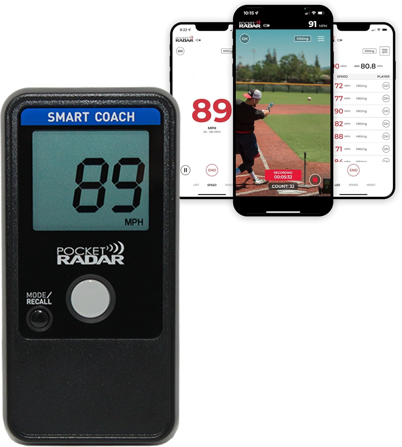 Pocket Radar Smart Coach Speed Gun for Baseball, Hockey, Softball with Accurate Pitching & Sports Speed Measurement, Portable Baseball Radar Gun Compatible with Pocket Radar App