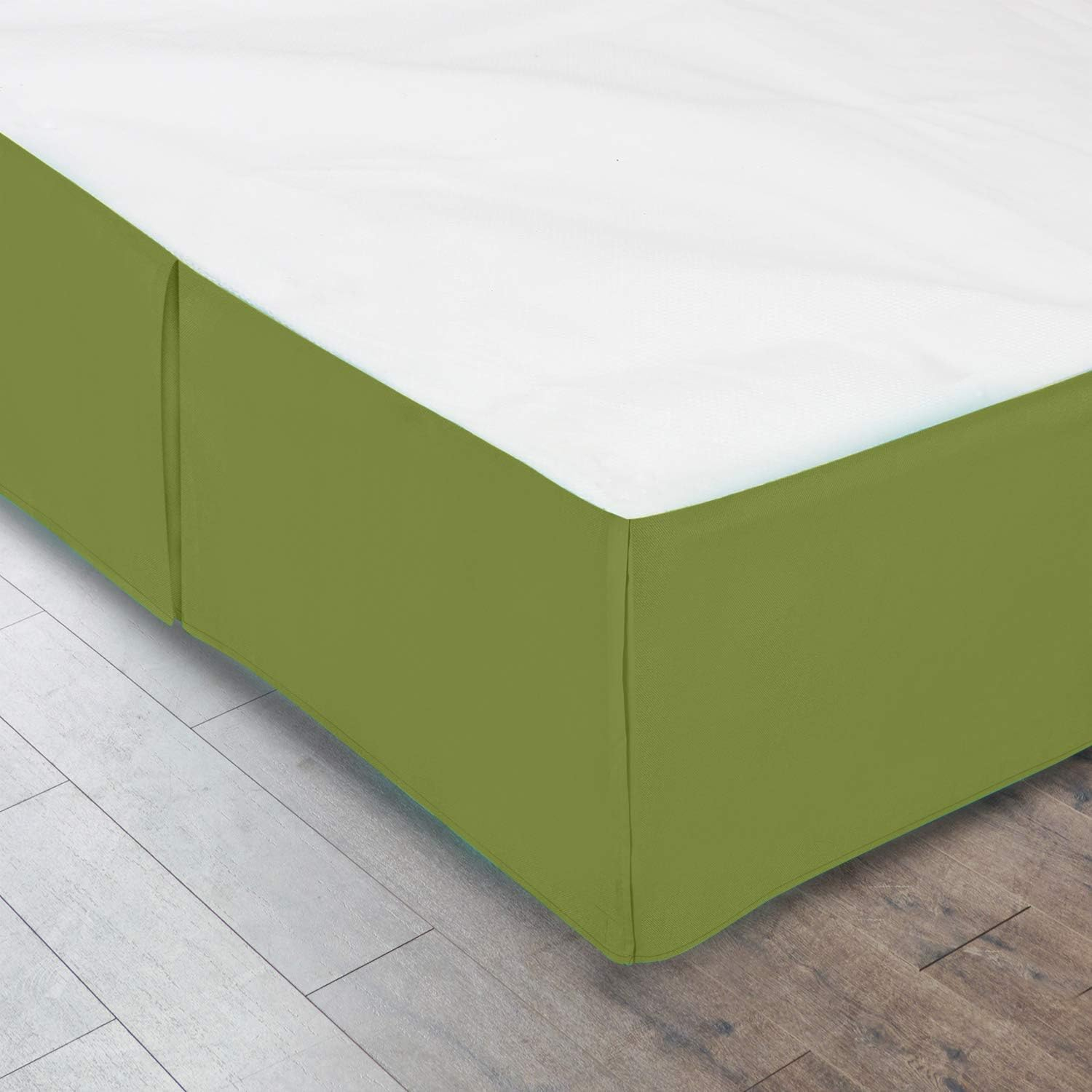 Clara Clark Pleated Bed Skirt - 14 inch Tailored Drop - Luxury Microfiber Dust Ruffle - Includes 8 Pins, Queen Size, Calla Green