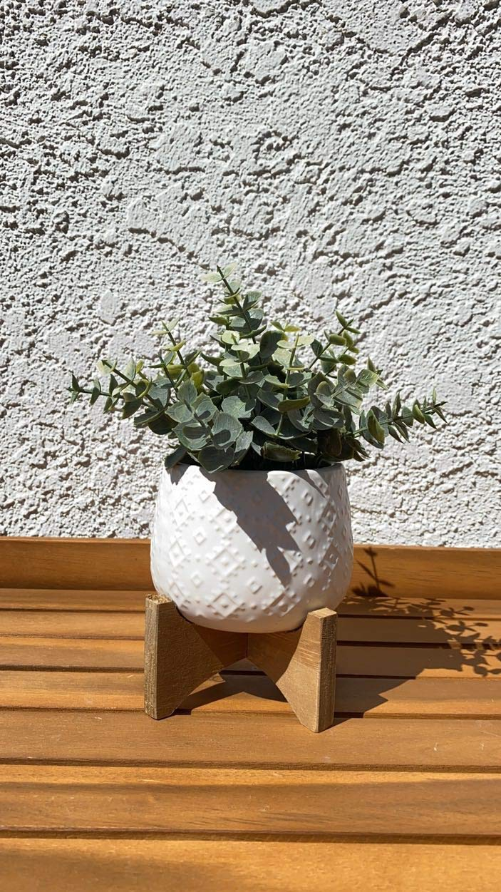Flora Bunda 3.5 Inch Indian Ceramic on Stand Mid Century,Matte White 3.5"