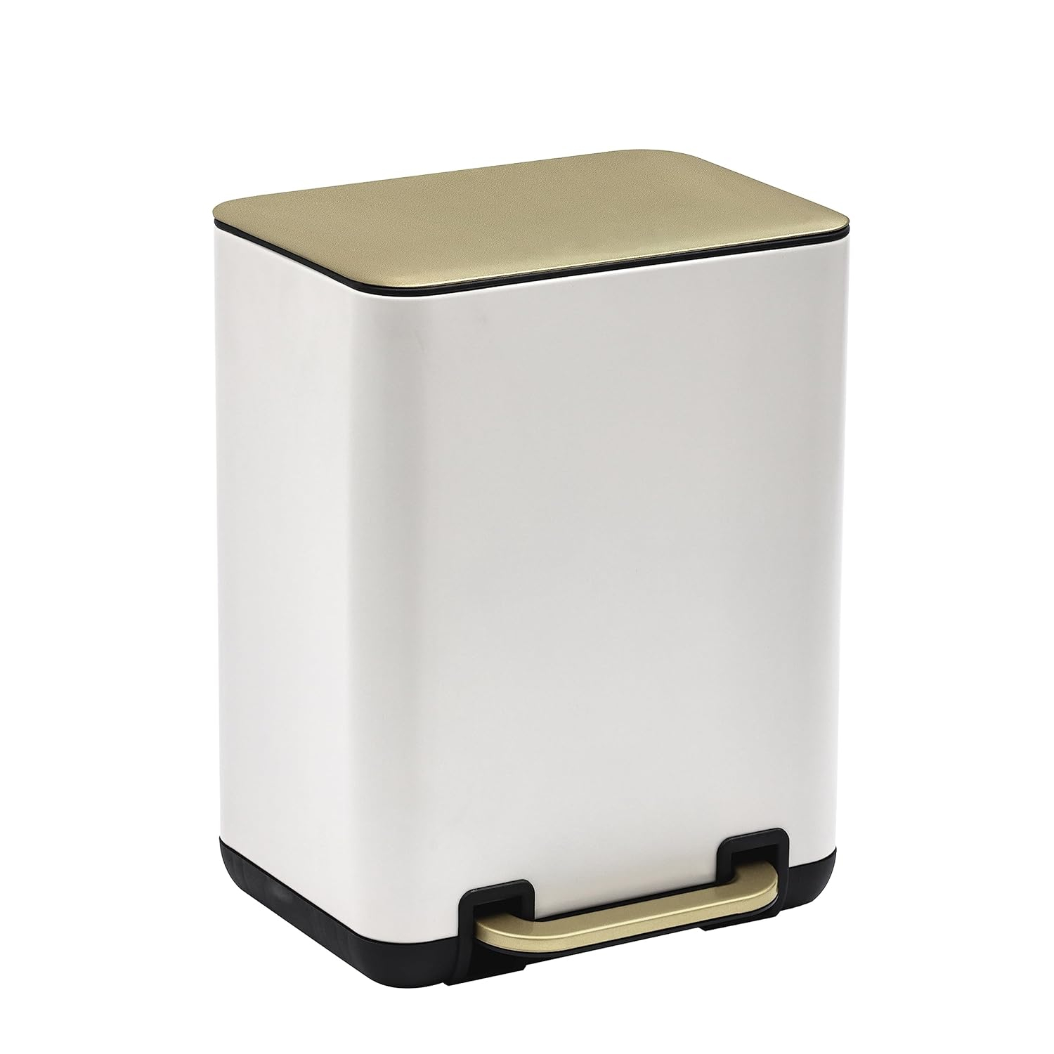SunnyPoint Trash Can with Plastic Inner Bucket 1.58 Gallon White&Gold (YH-6LTCAN-WGD)