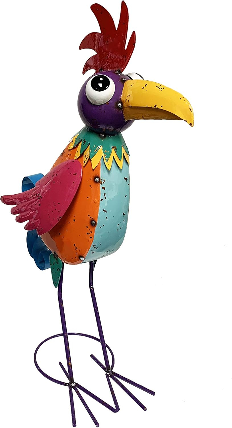 Continental Art Center 194054A Colorful Enameled Metal Peacock Statue