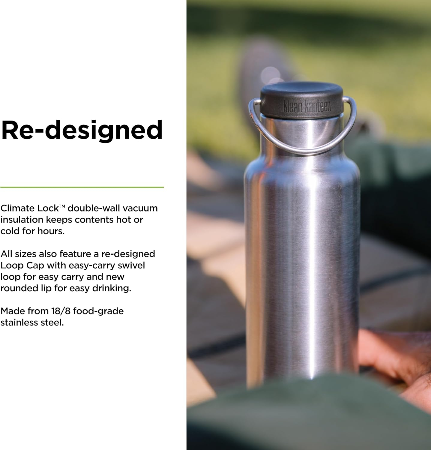 Klean Kanteen 20 Oz Classic Loop Top Brushed Stainless