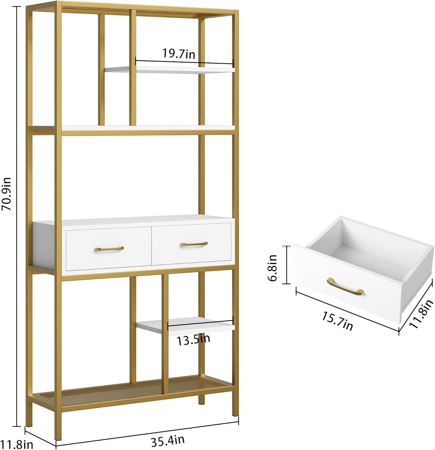 Book Shelf, Tall Bookcase with Storage, 6-Tier Wood Large Bookshelf for Home Office and Living Room, White