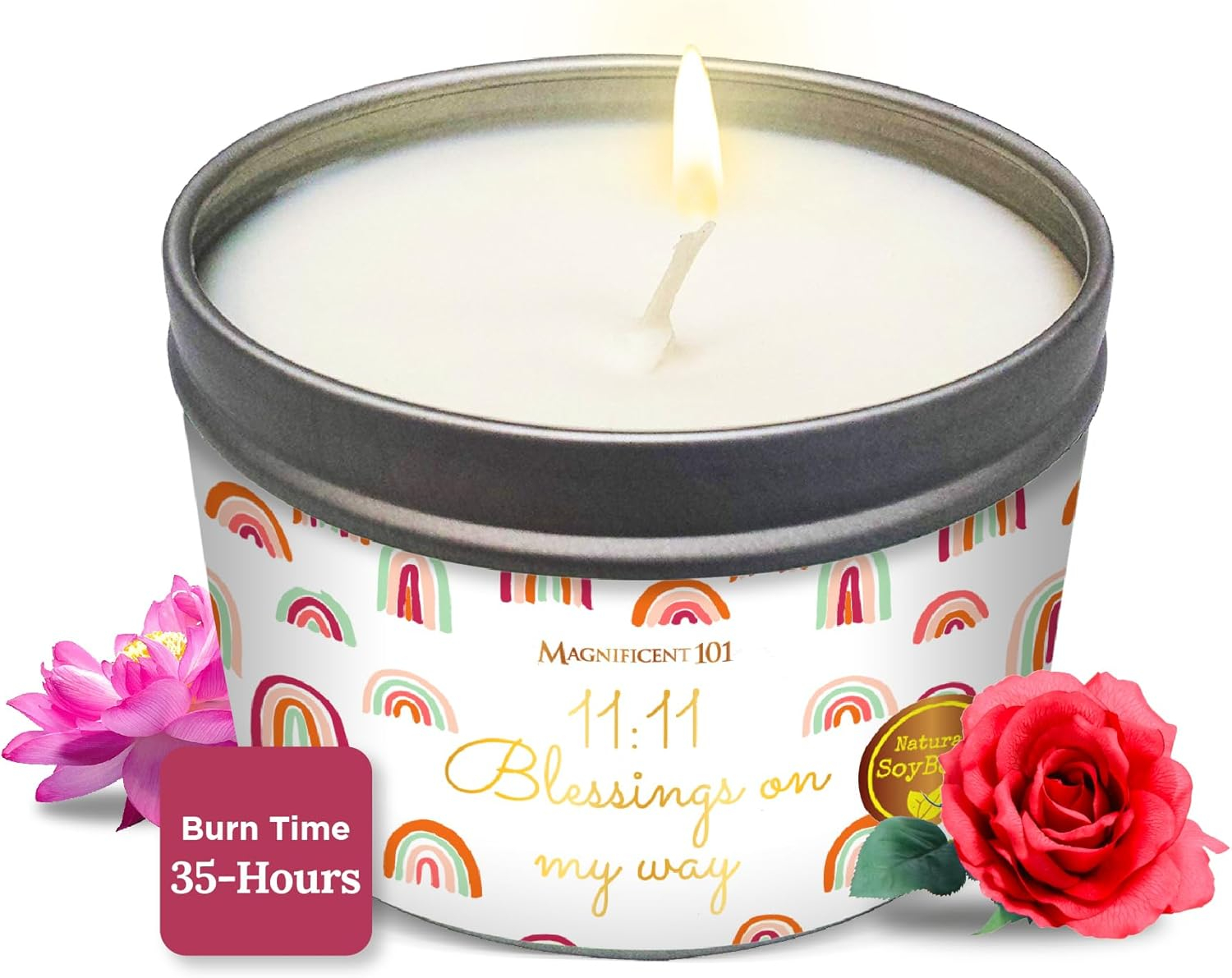 MAGNIFICENT 101 Affirmations Sage, Cedar, Palo Santo, Sprinkle of sage Leaves Smudge Candle for House Energy Cleansing, Banishes Negative Energy - Soy Wax Tin Candle (I Create My Dream Life)