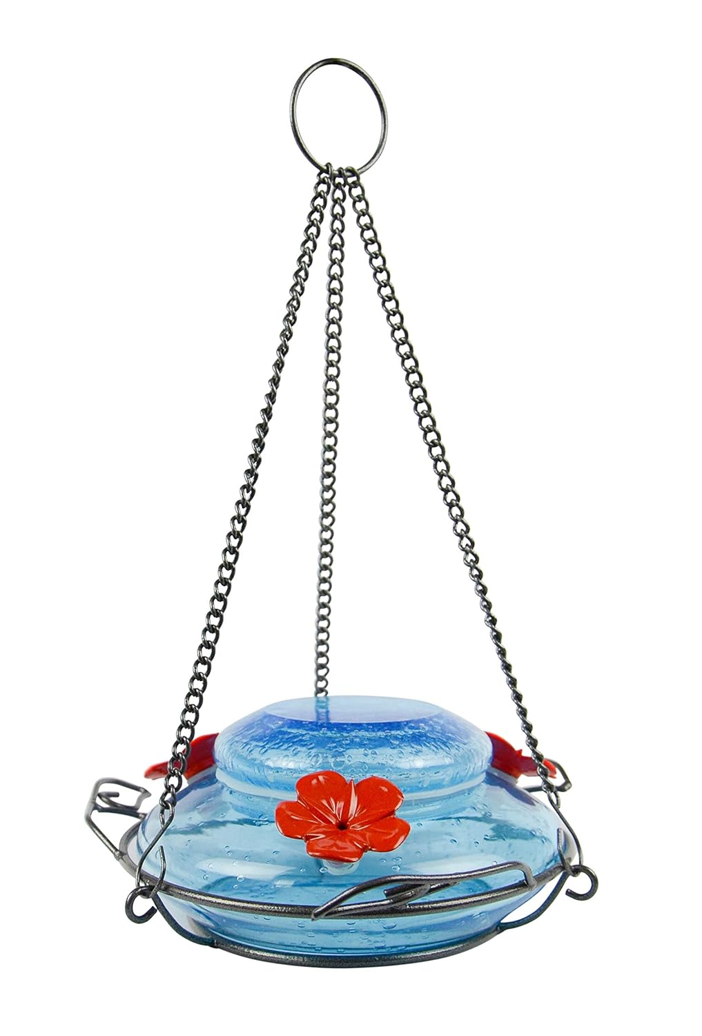 Mason Jar Blue Glass Top Fill Hummingbird Glass Feeder 16 oz.