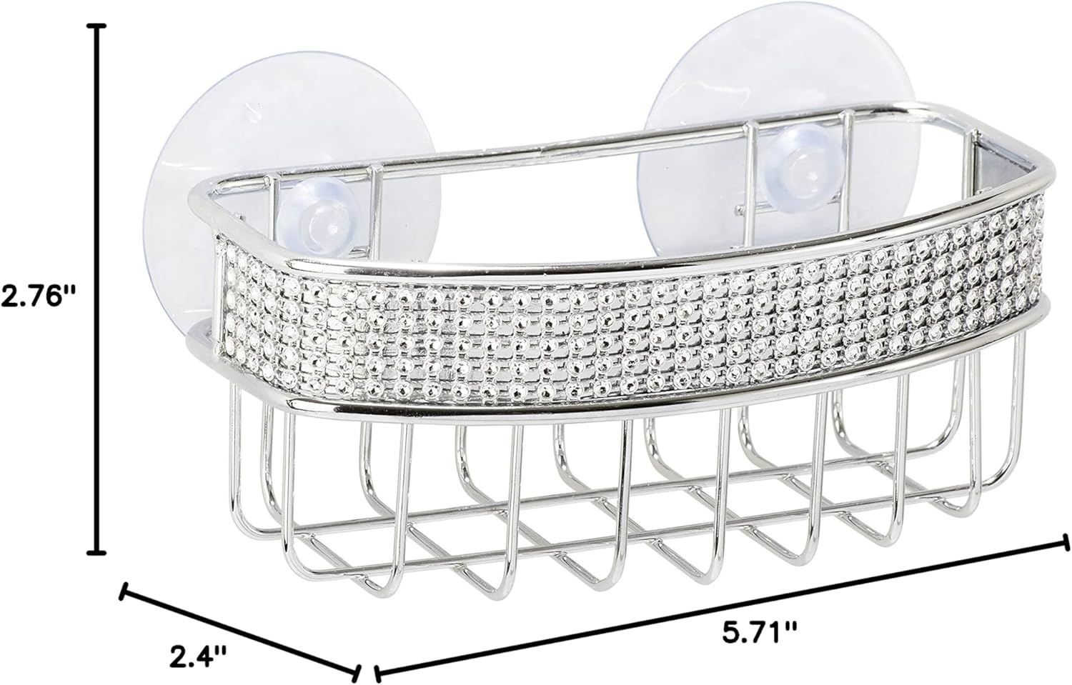 Kitchen Details Sponge Holder with 2 Suction Cups Metal Sink Caddy, Chrome, 5.71" x 2.76" x 2.36"
