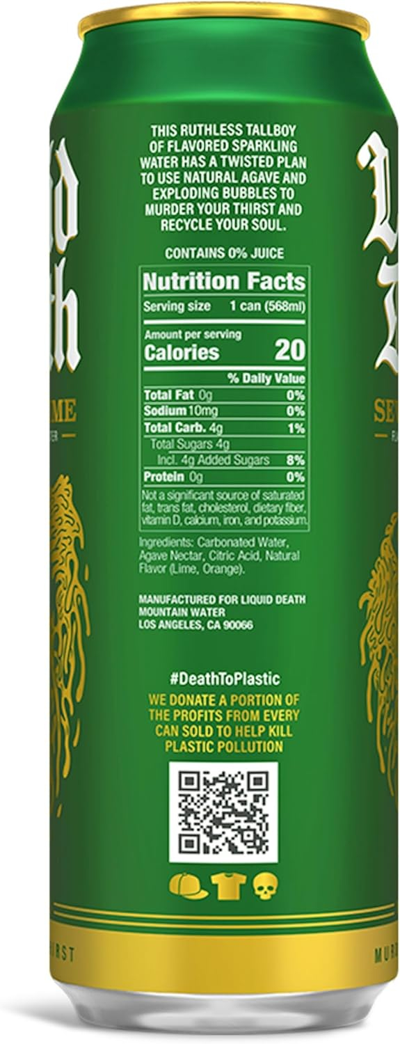 Liquid Death, Severed Lime, Lime-Flavored Sparkling Water, 8-Pack (19.2oz Cans), Low Calorie & No Artificial Sweeteners