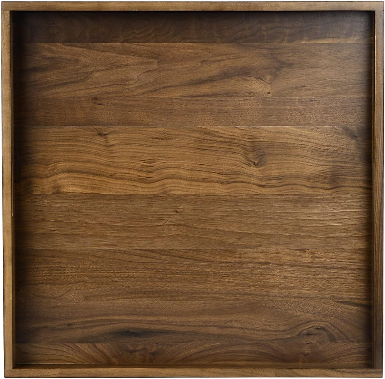 19 x 19 Inches Black Walnut Large Ottoman Tray Wooden Table Tray Square Solid Serving Tray with Handles Platter Decorative Tray for Oversized Ottoman Home Breakfast in Bed Tea Coffee