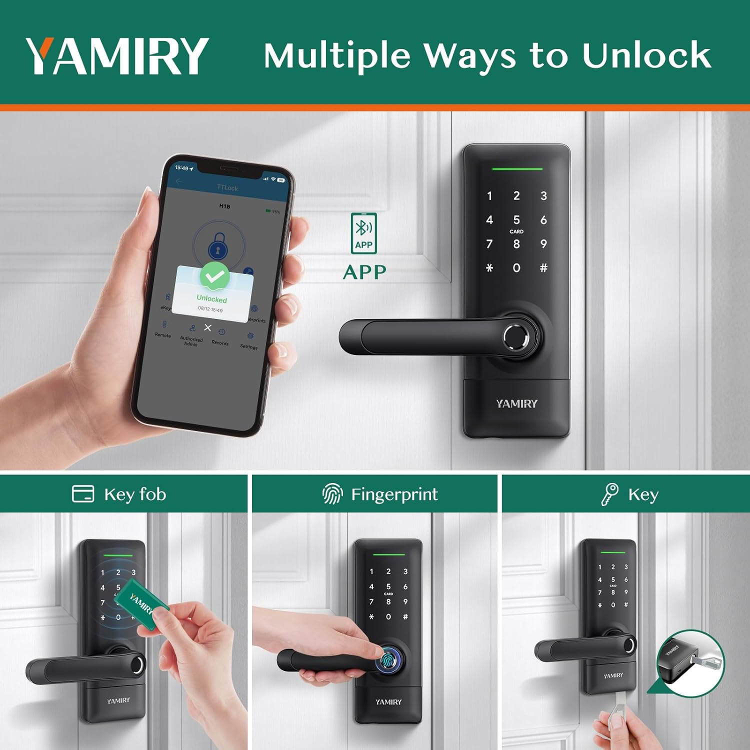 Smart Door Lock, Biometric Fingerprint, Keyless Entry, App Control, 6 Ways to Unlock, DIY Installation, Black