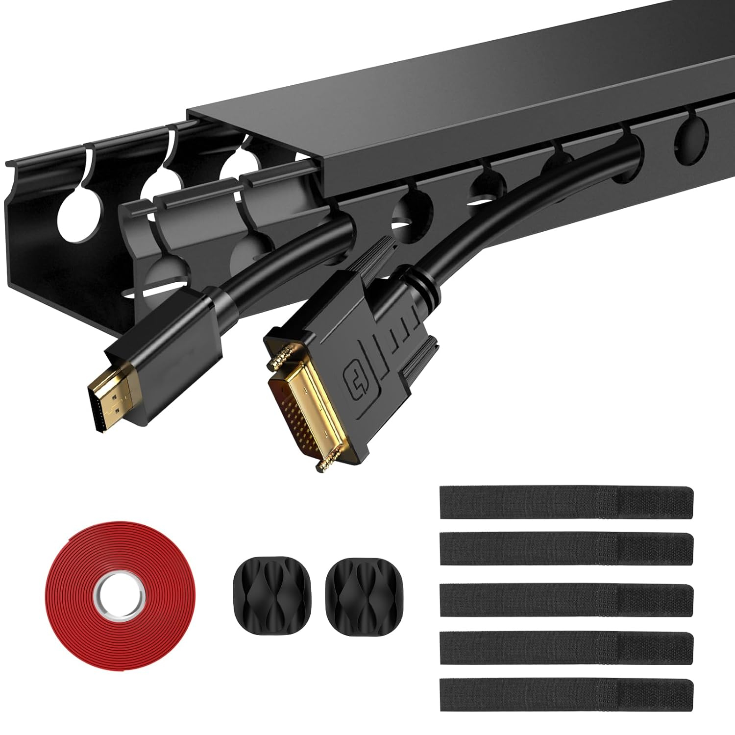 Updated Cable Raceway Kit - 77 (5x15.4) Inch Open Slot Wire Covers for Cords, Under Desk Cable Management System to Hide Under Desk/Tv/Computer/Net/Power Cords, (Pack 5)