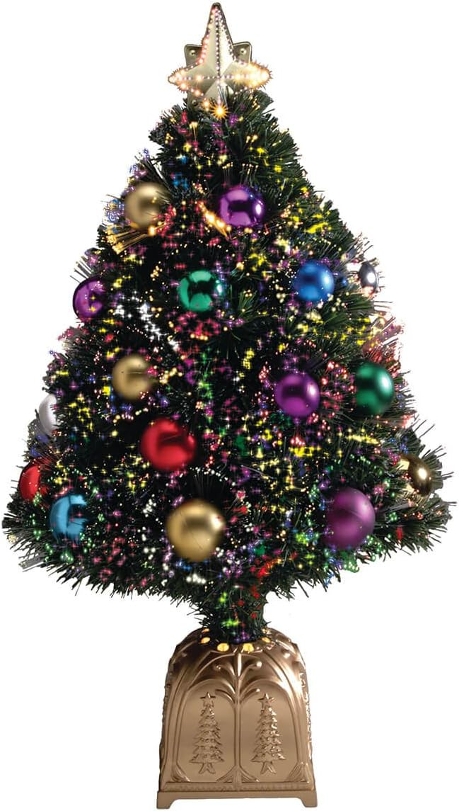 Northwoods Greenery Fiber Optic Christmas Tree with Ball Ornaments, 32-in. Tall